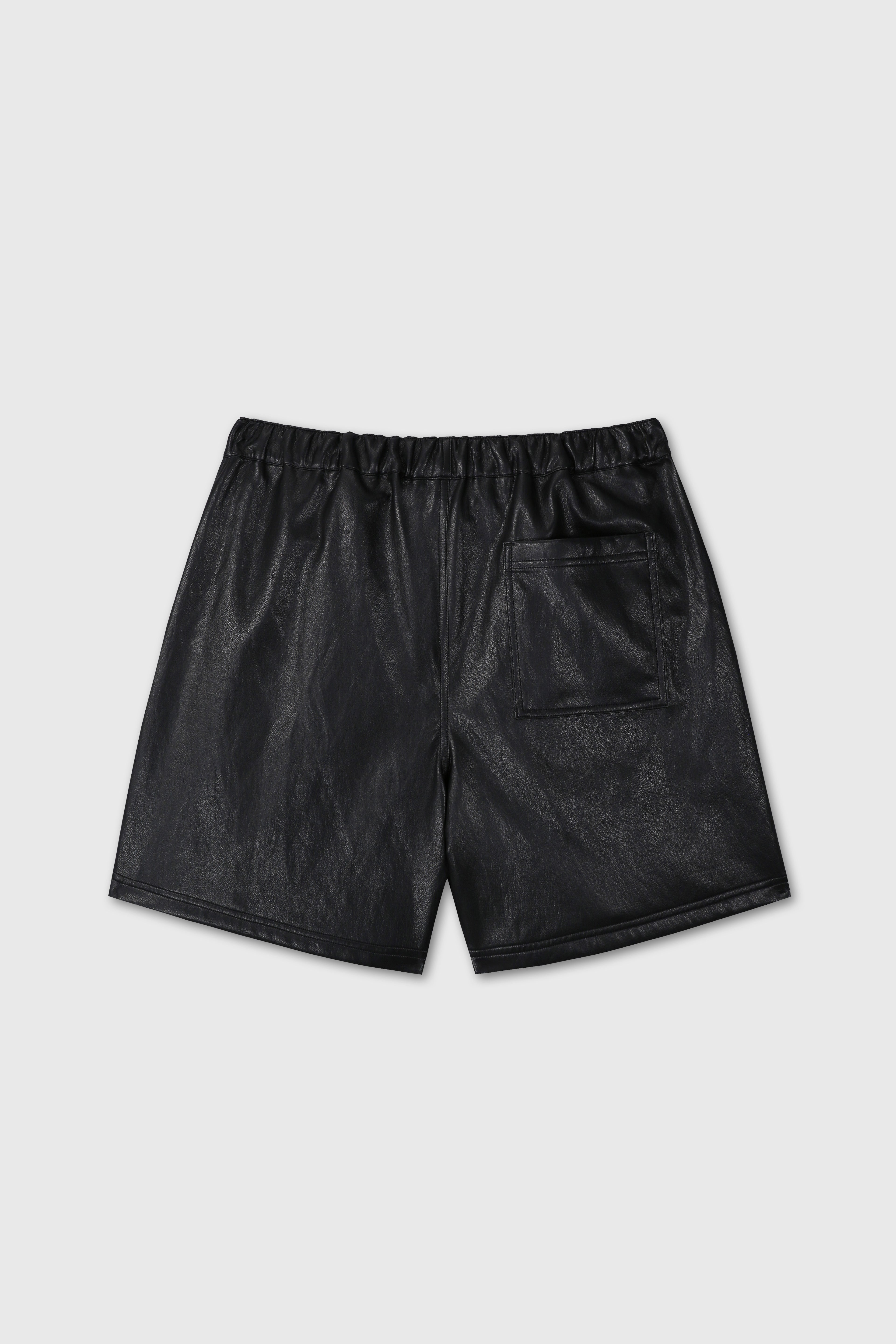 FAUX LEATHER LOUNGE SHORTS_  BLACK