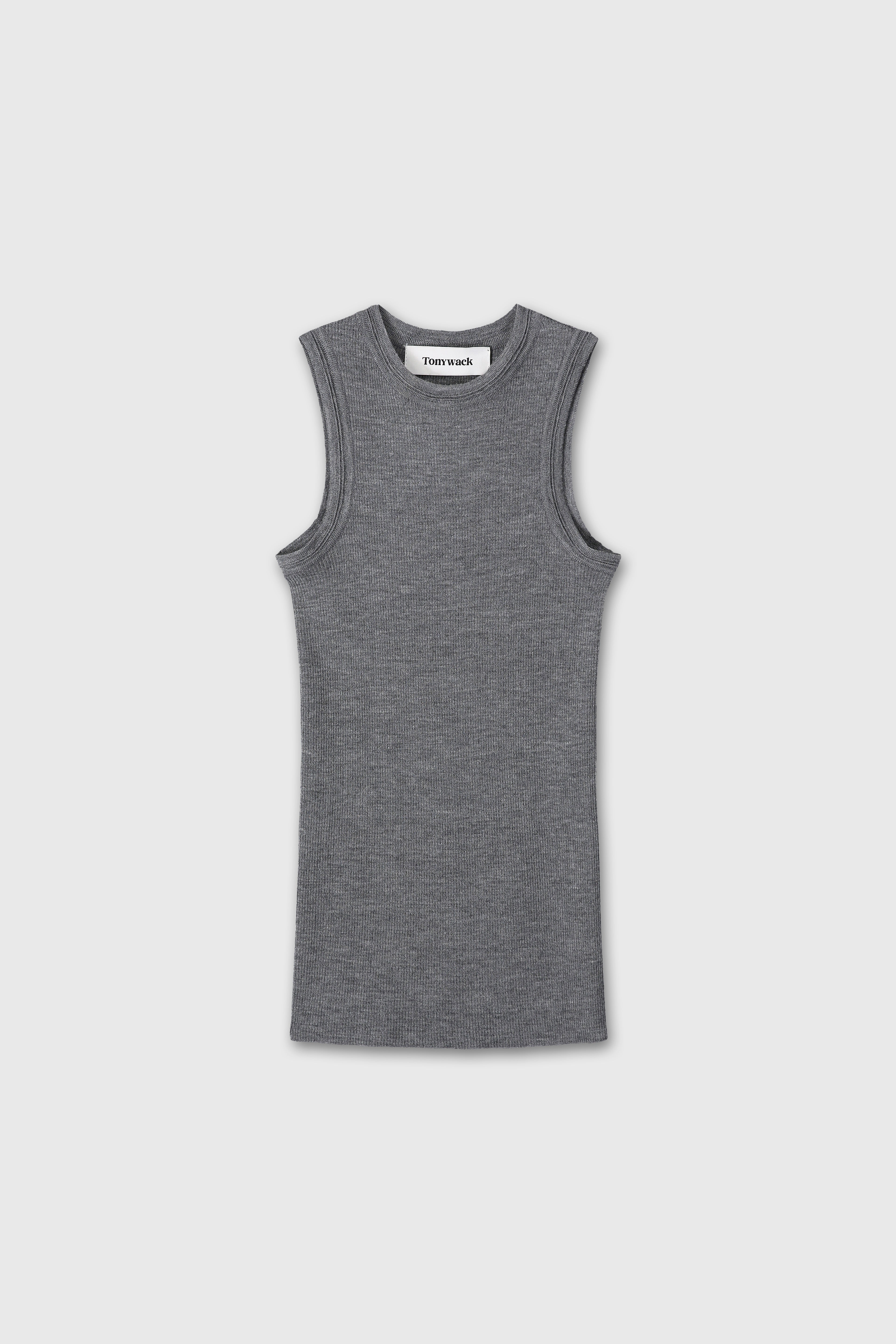 (W) WOOL CASHMERE RIBBED TANK TOP_ DARK GREY