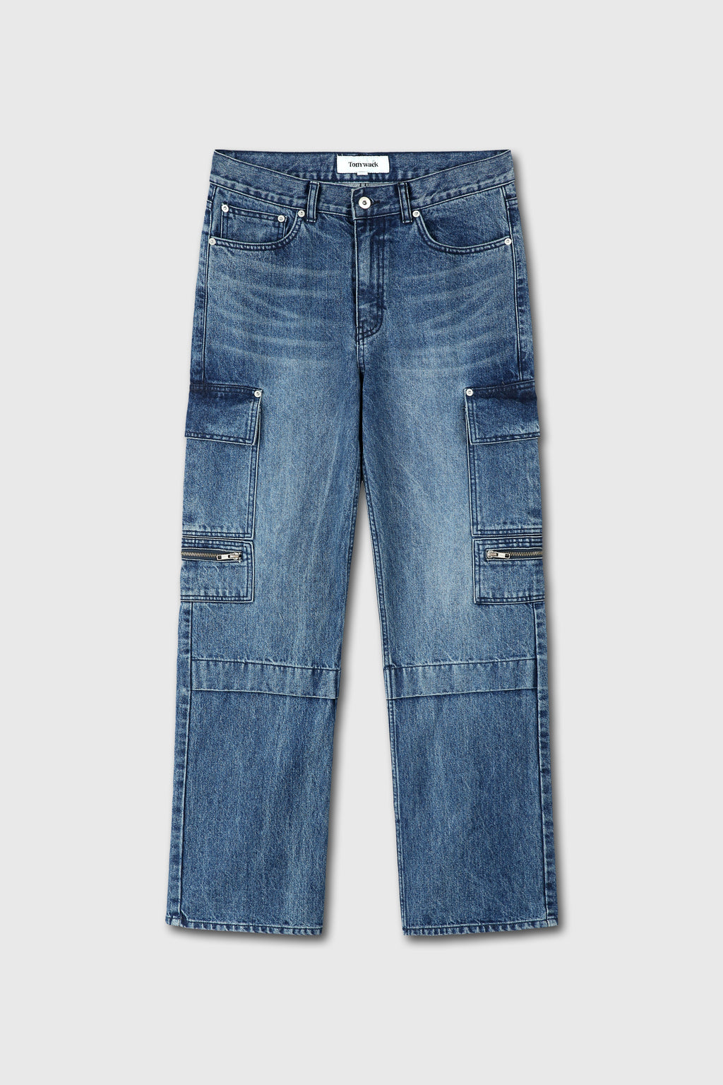 Relaxed Cut Denim Cargo Jeans_ Faded Mid Blue