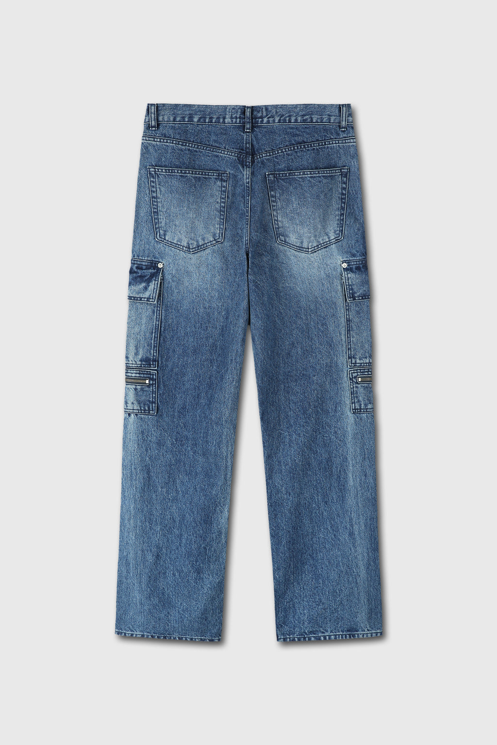 Relaxed Cut Denim Cargo Jeans_ Faded Mid Blue