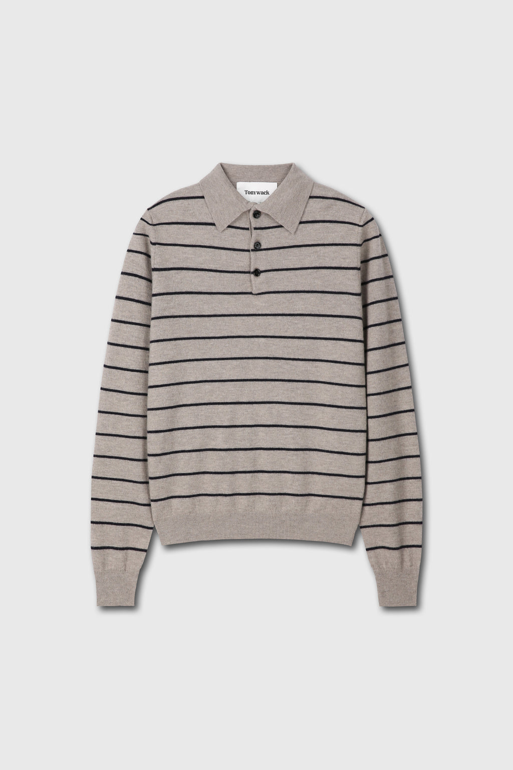 SUPER FINE WOOL STRIPE POLO KNIT_ BEIGE/NAVY
