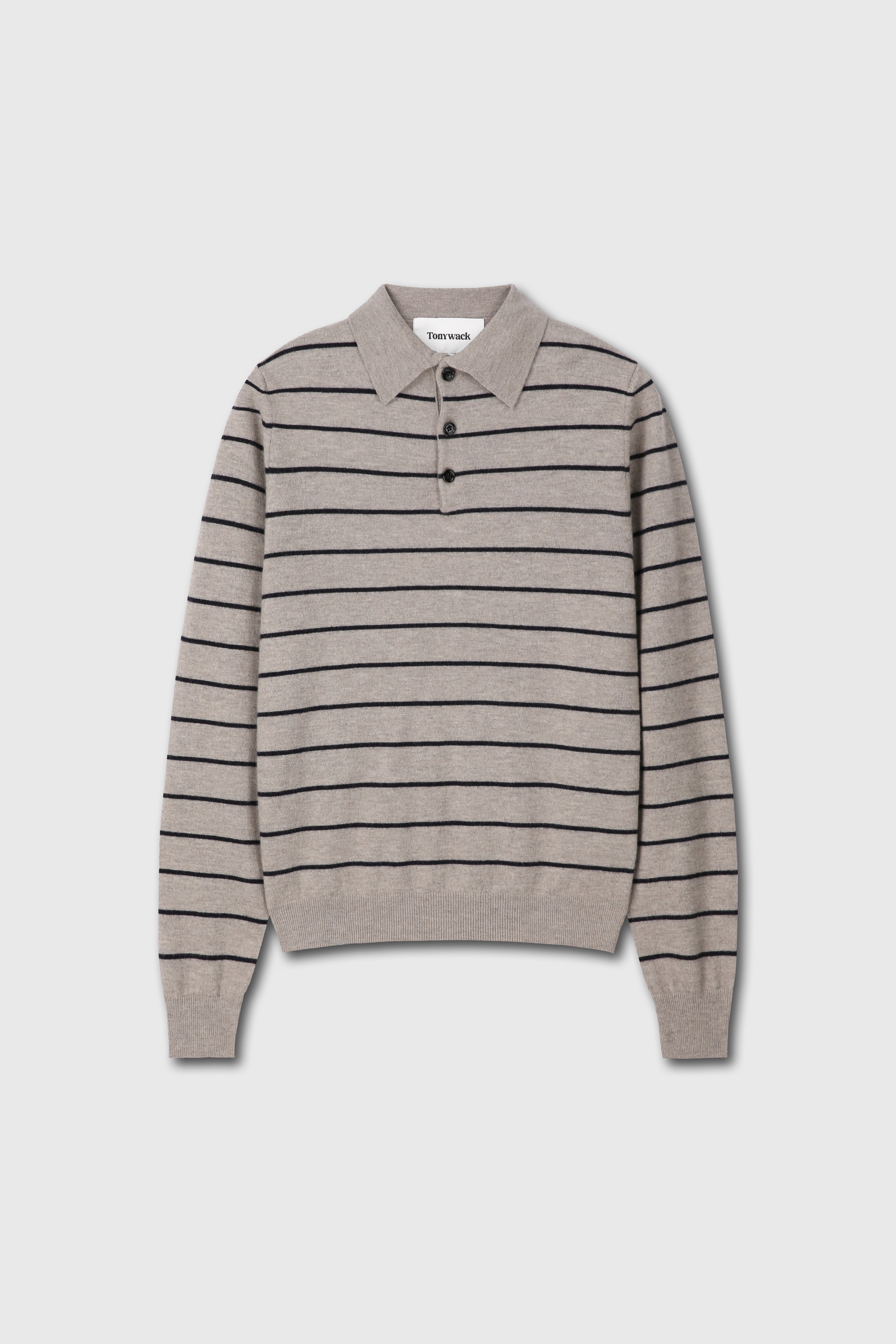 SUPER FINE WOOL STRIPE POLO KNIT_ BEIGE/NAVY