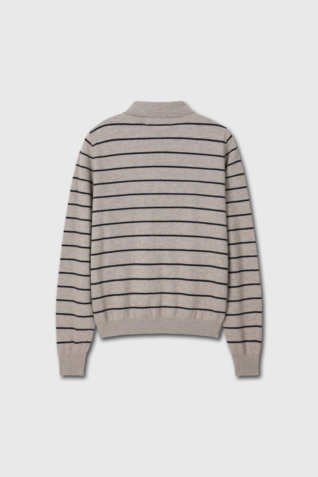 SUPER FINE WOOL STRIPE POLO KNIT_ BEIGE/NAVY