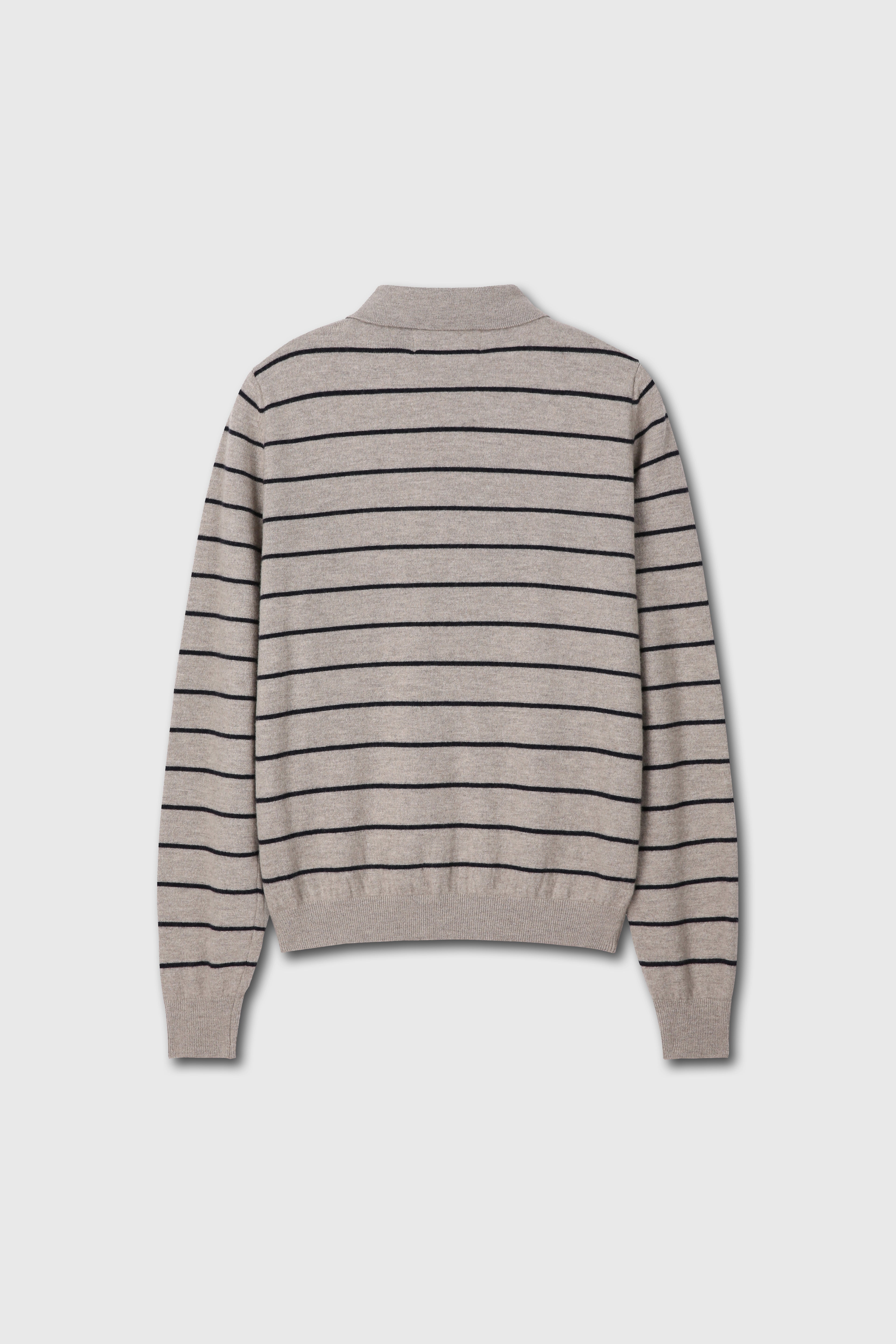SUPER FINE WOOL STRIPE POLO KNIT_ BEIGE/NAVY
