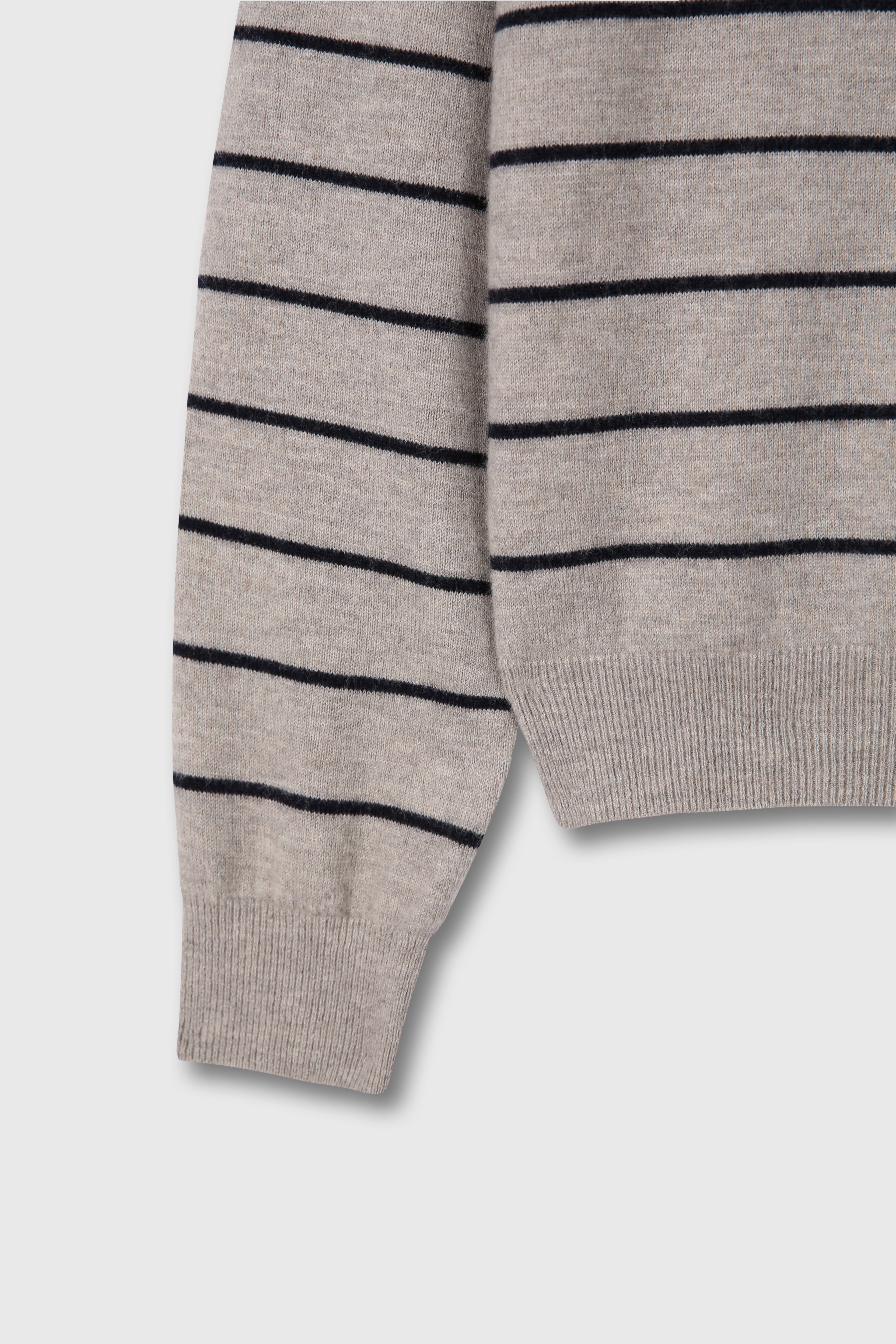 SUPER FINE WOOL STRIPE POLO KNIT_ BEIGE/NAVY