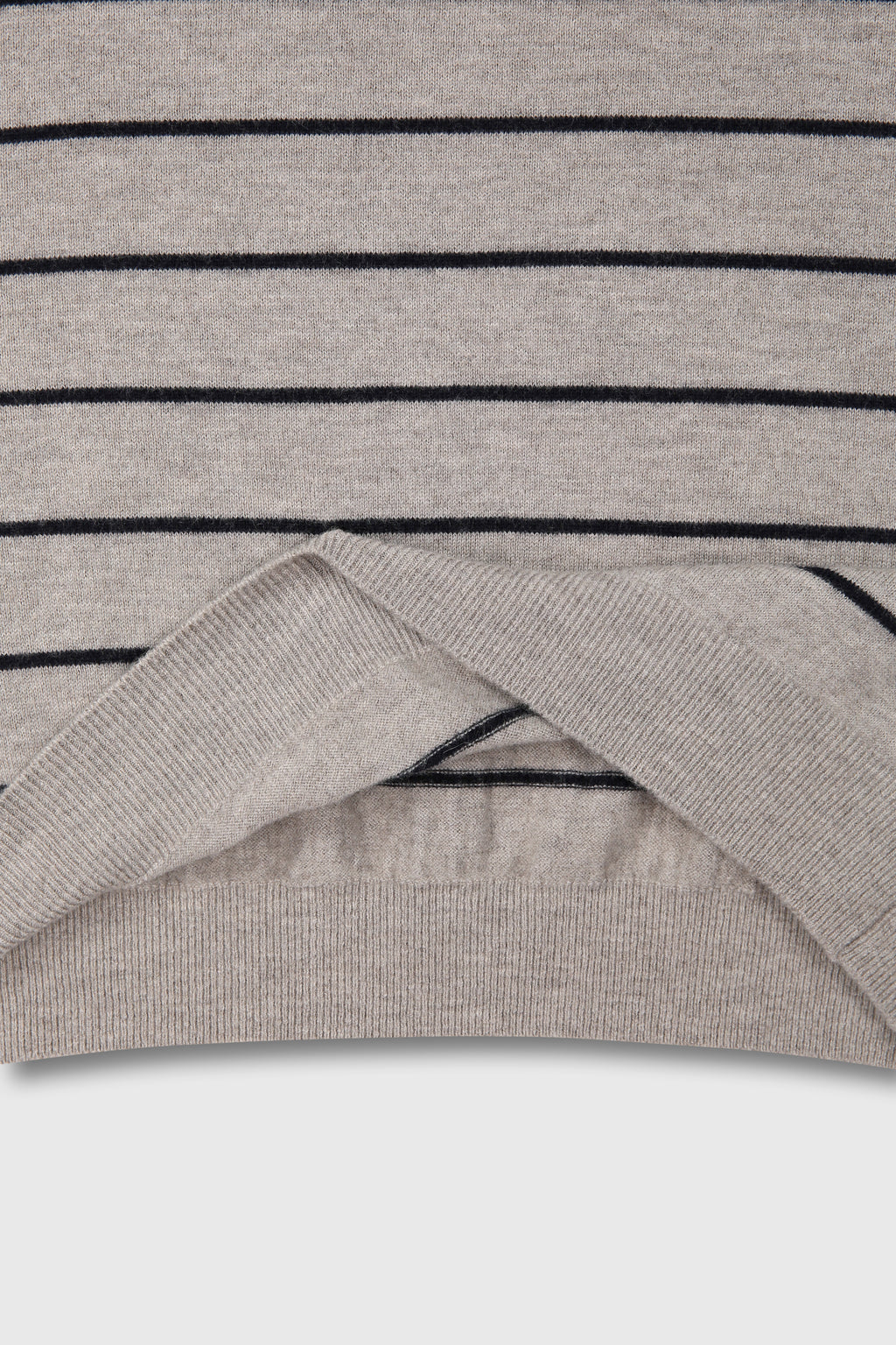 SUPER FINE WOOL STRIPE POLO KNIT_ BEIGE/NAVY