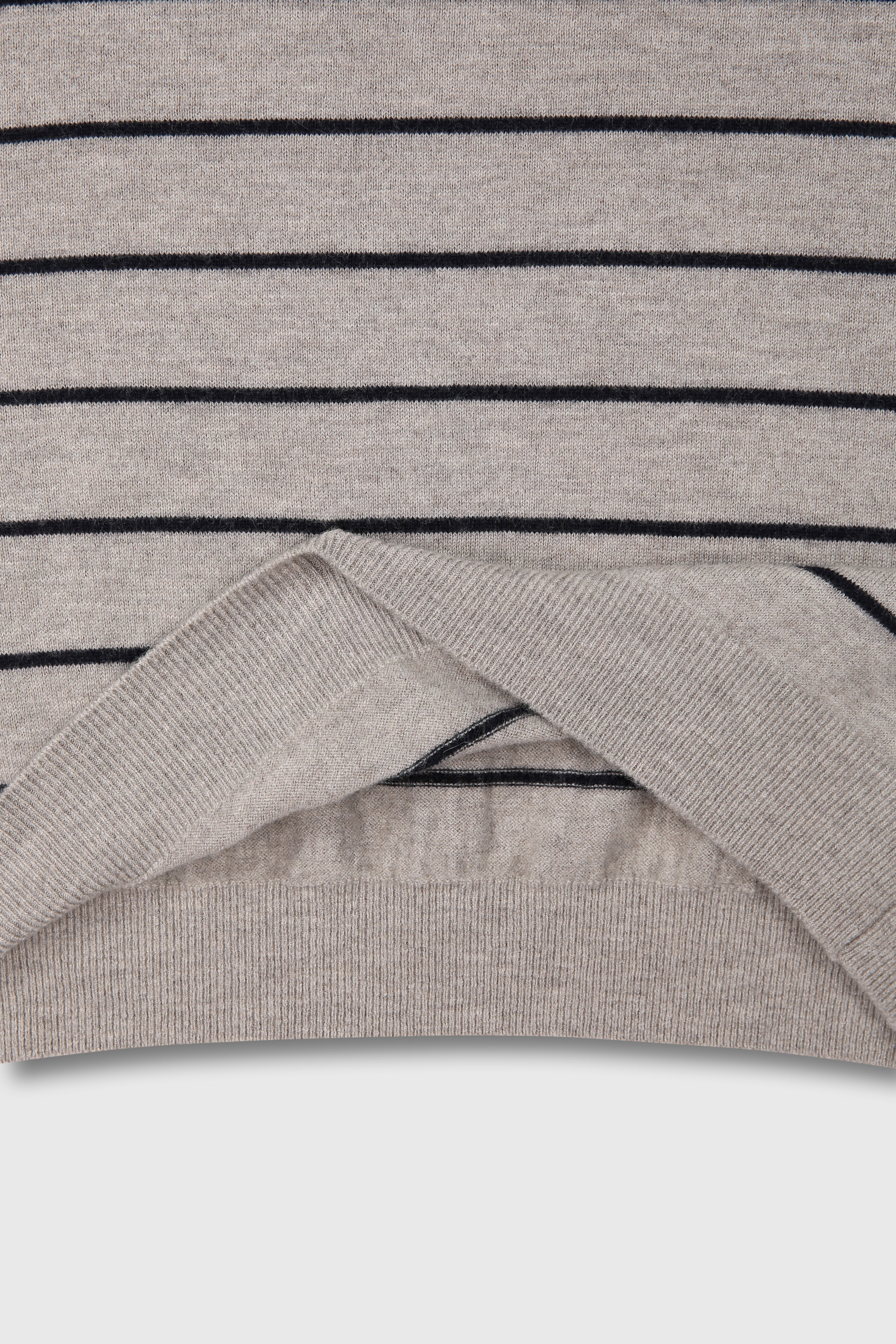 SUPER FINE WOOL STRIPE POLO KNIT_ BEIGE/NAVY