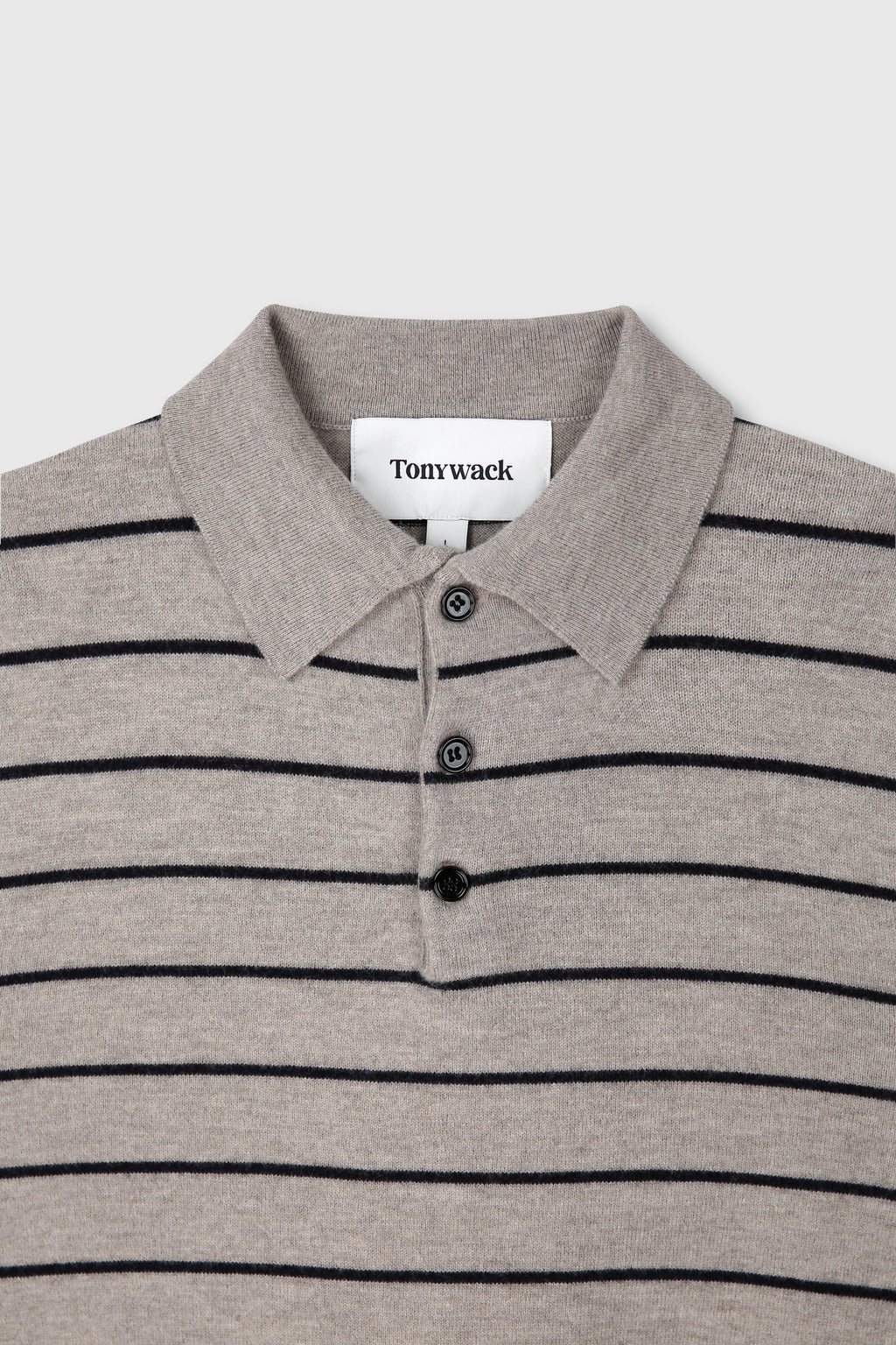 SUPER FINE WOOL STRIPE POLO KNIT_ BEIGE/NAVY