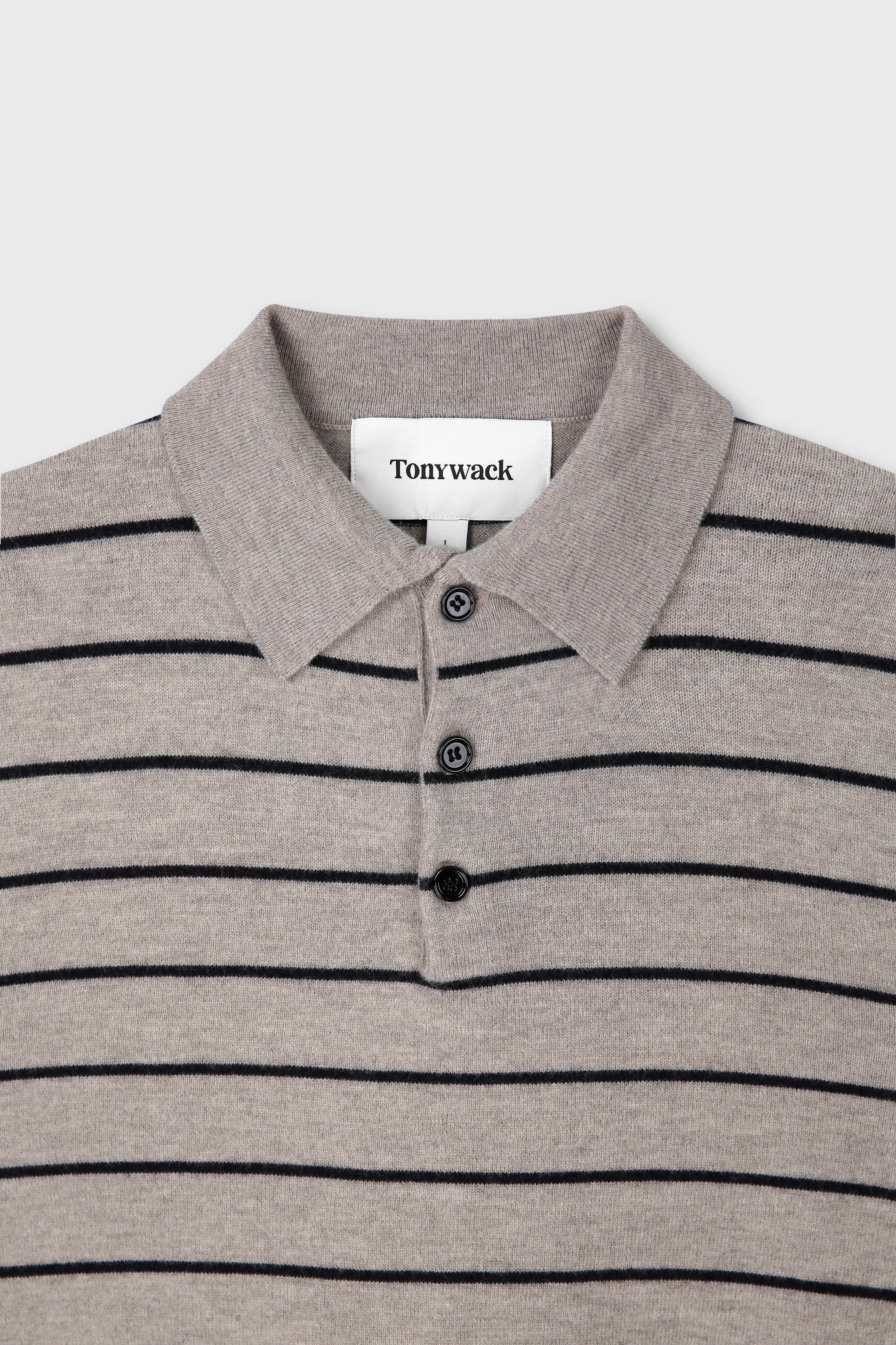 SUPER FINE WOOL STRIPE POLO KNIT_ BEIGE/NAVY