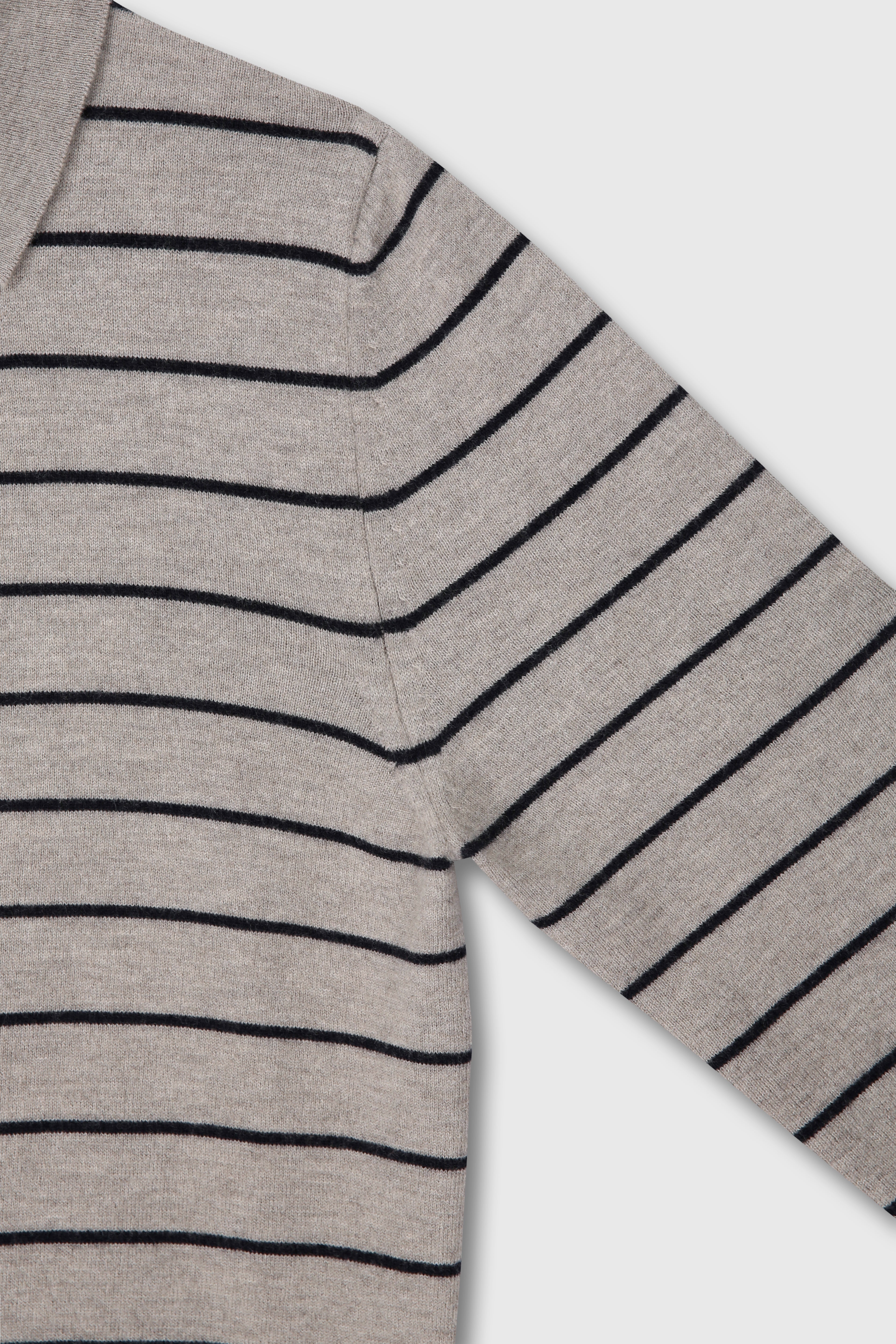SUPER FINE WOOL STRIPE POLO KNIT_ BEIGE/NAVY