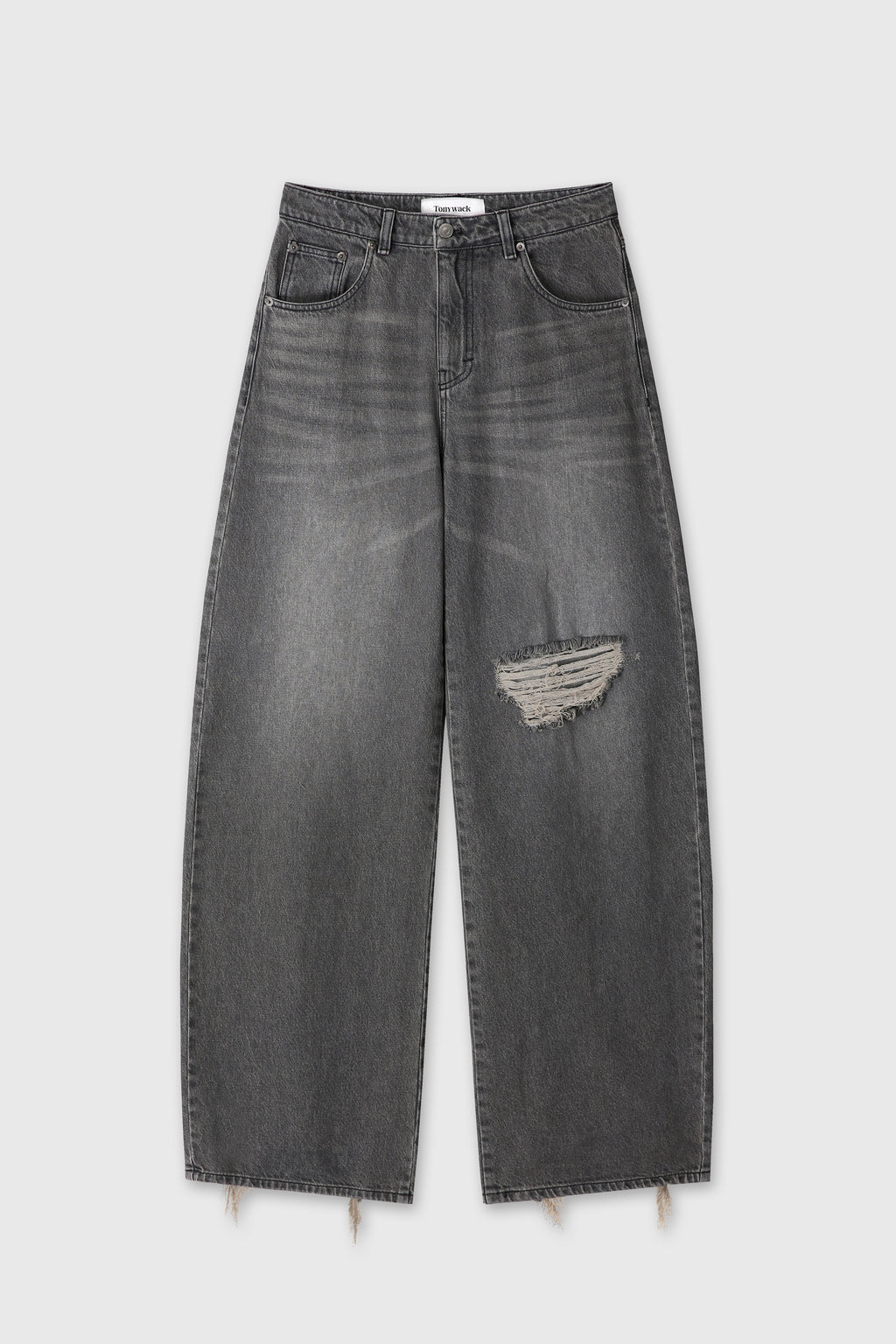 (W) DISTRESSED WIDE-LEG DENIM JEANS_ WASHED BLACK