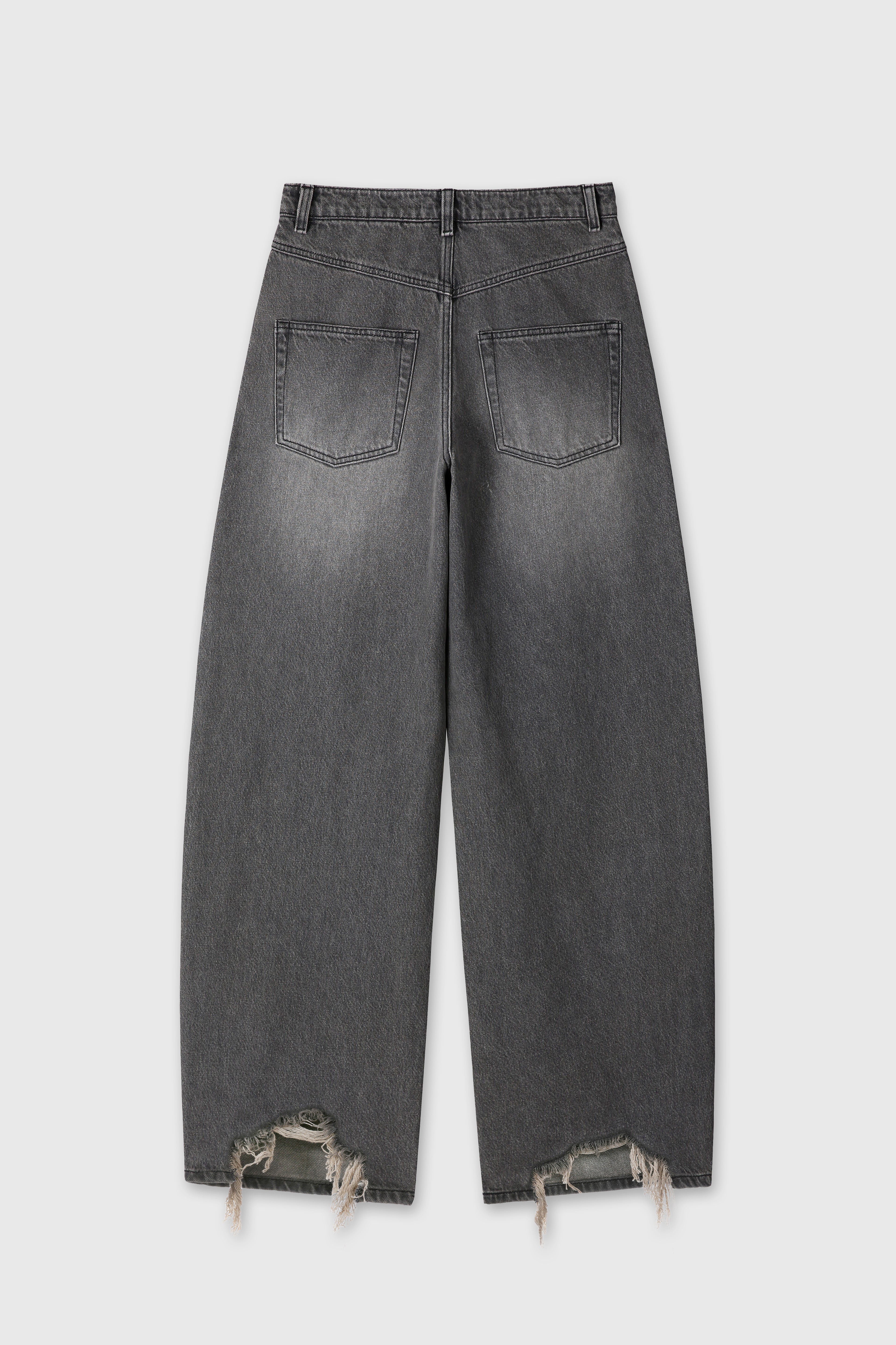 (W) DISTRESSED WIDE-LEG DENIM JEANS_ WASHED BLACK