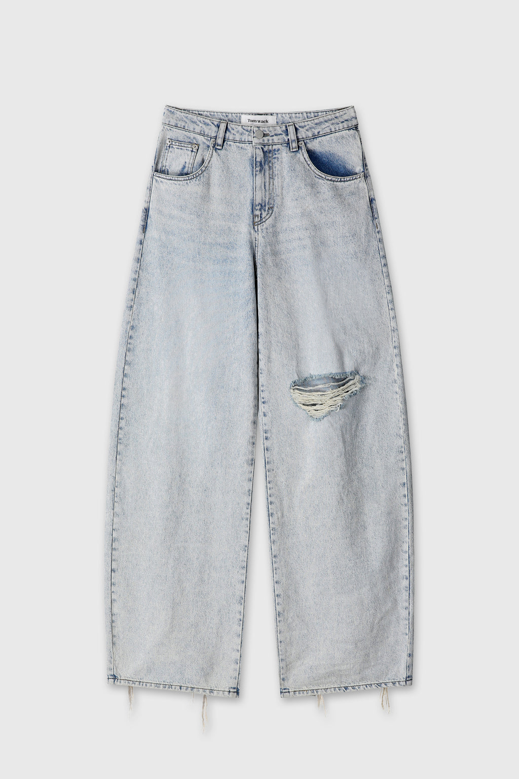 (W) DISTRESSED WIDE-LEG DENIM JEANS_ WASHED LIGHT BLUE