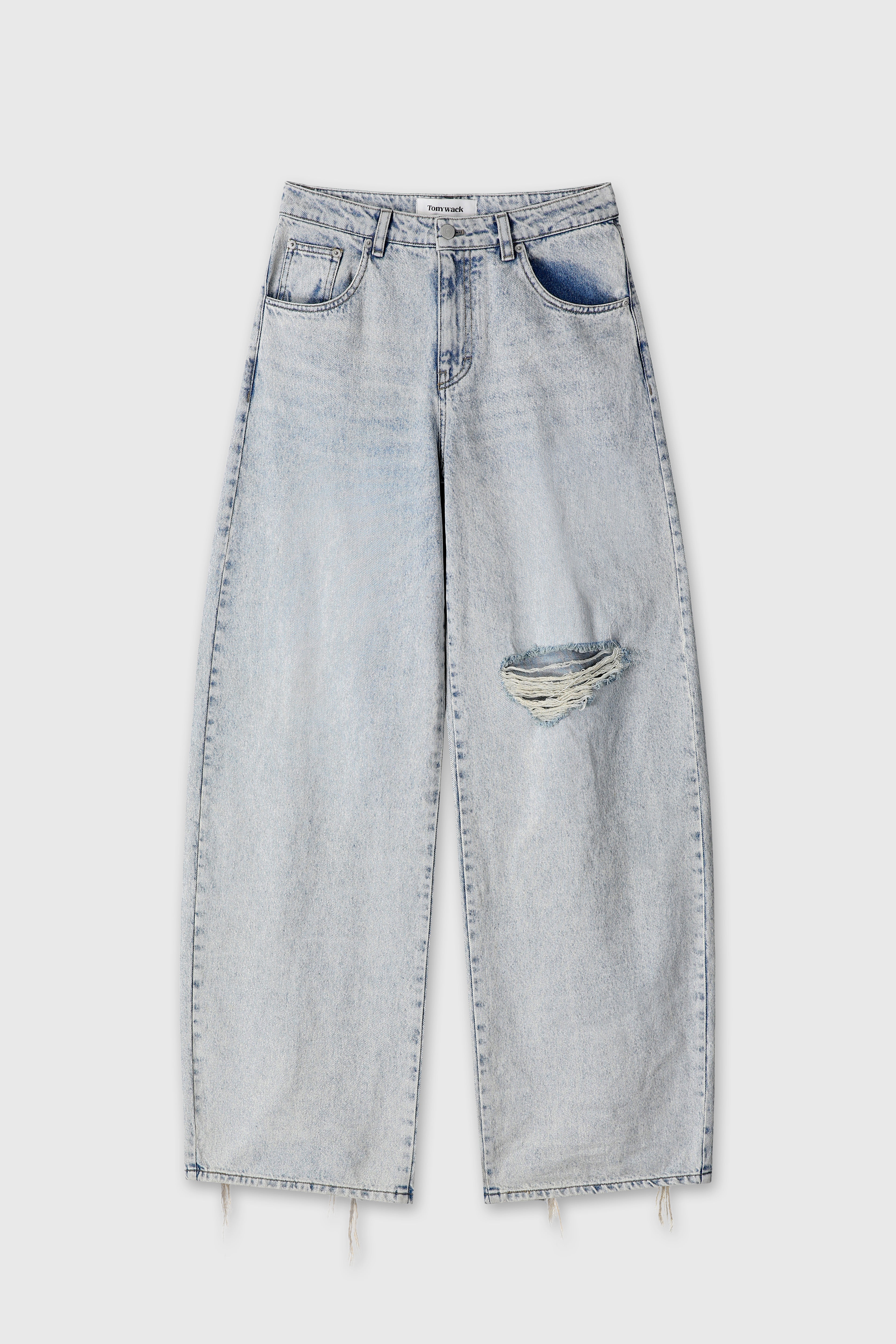 (W) DISTRESSED WIDE-LEG DENIM JEANS_ WASHED LIGHT BLUE
