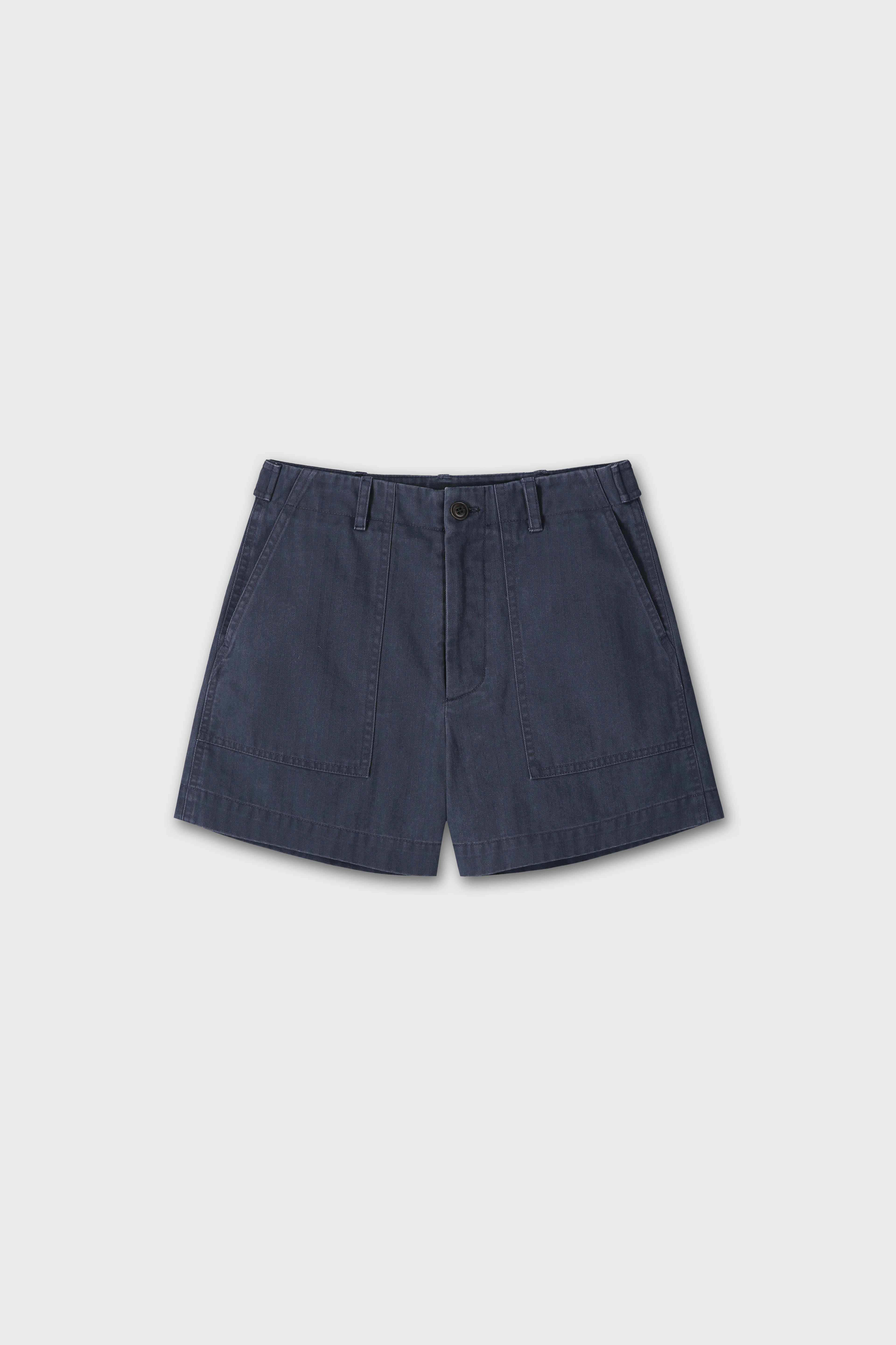 (W) GARMENT WASHED HBT FATIGUE SHORTS_ FADED NAVY