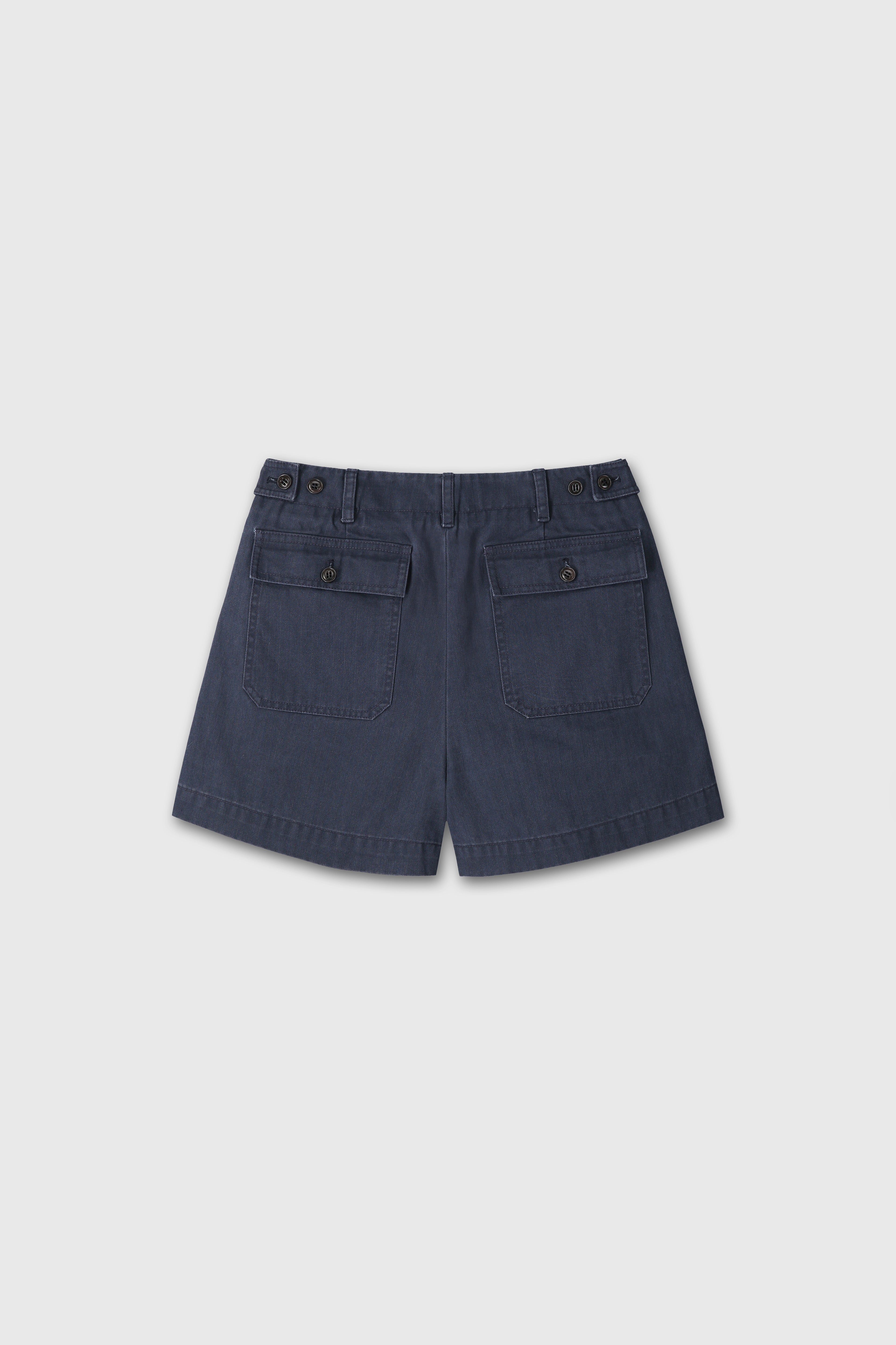 (W) GARMENT WASHED HBT FATIGUE SHORTS_ FADED NAVY