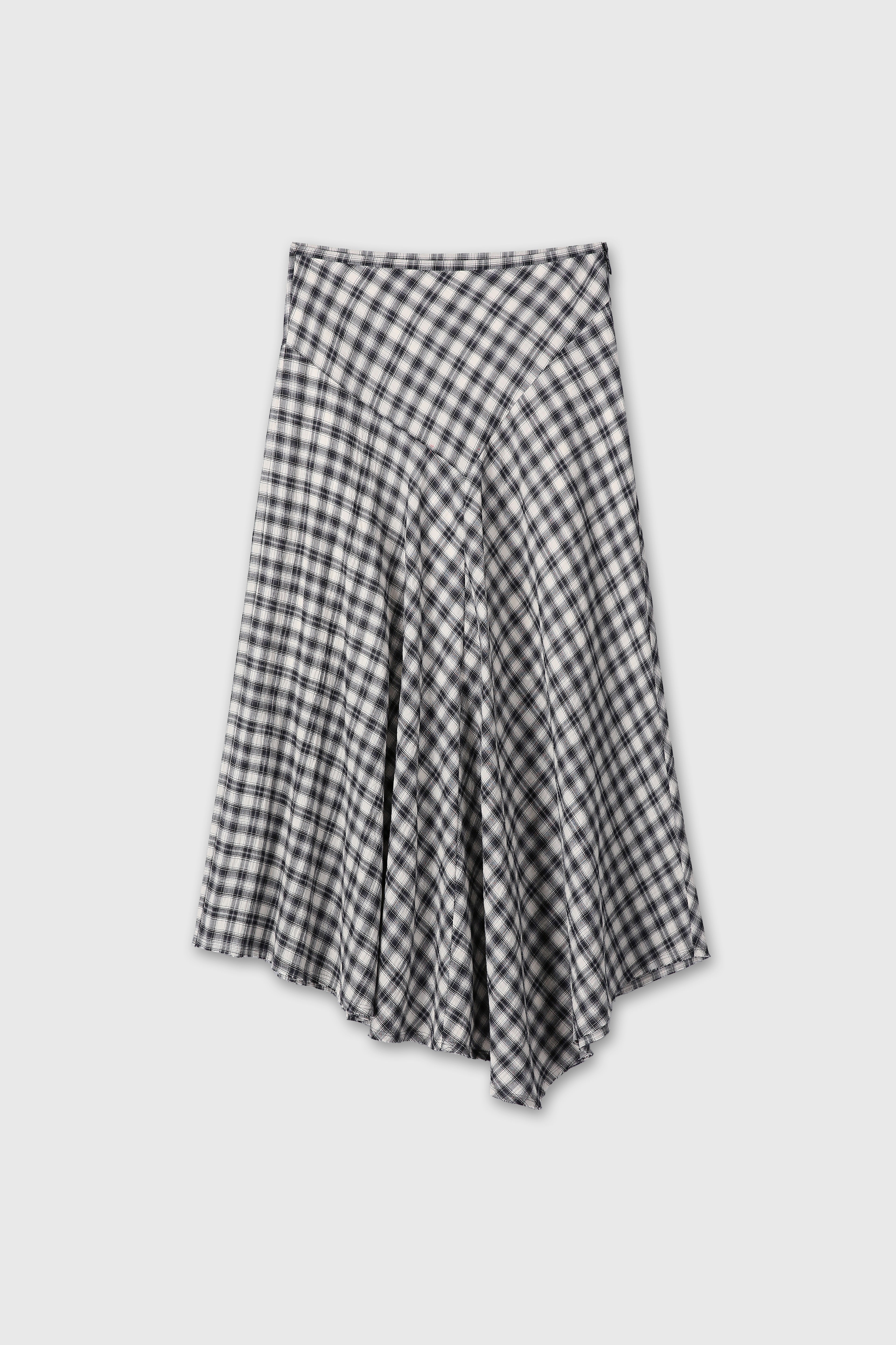 (W) COTTON CHECK PATCHWORK SKIRT_ BLACK CHECK