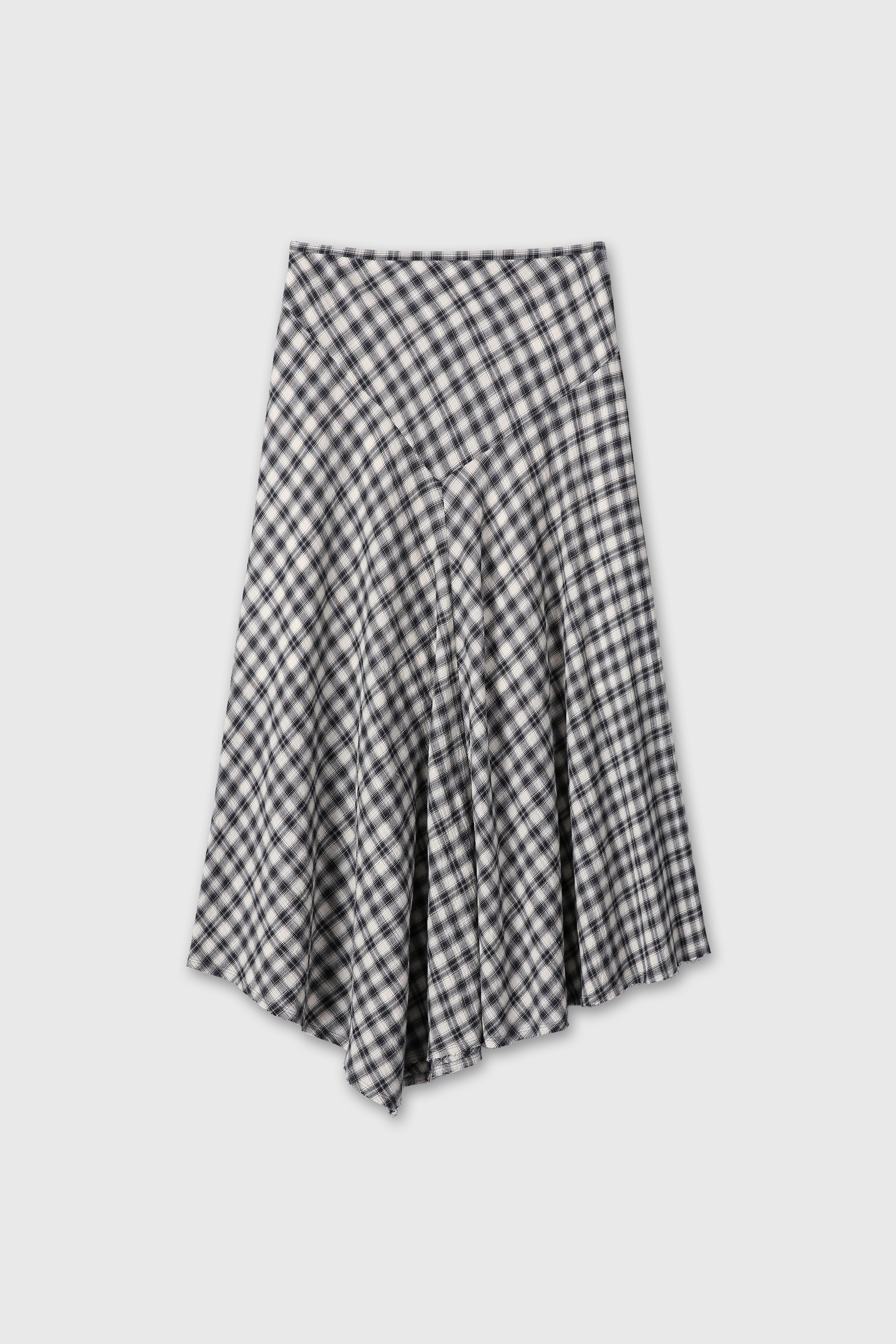 (W) COTTON CHECK PATCHWORK SKIRT_ BLACK CHECK