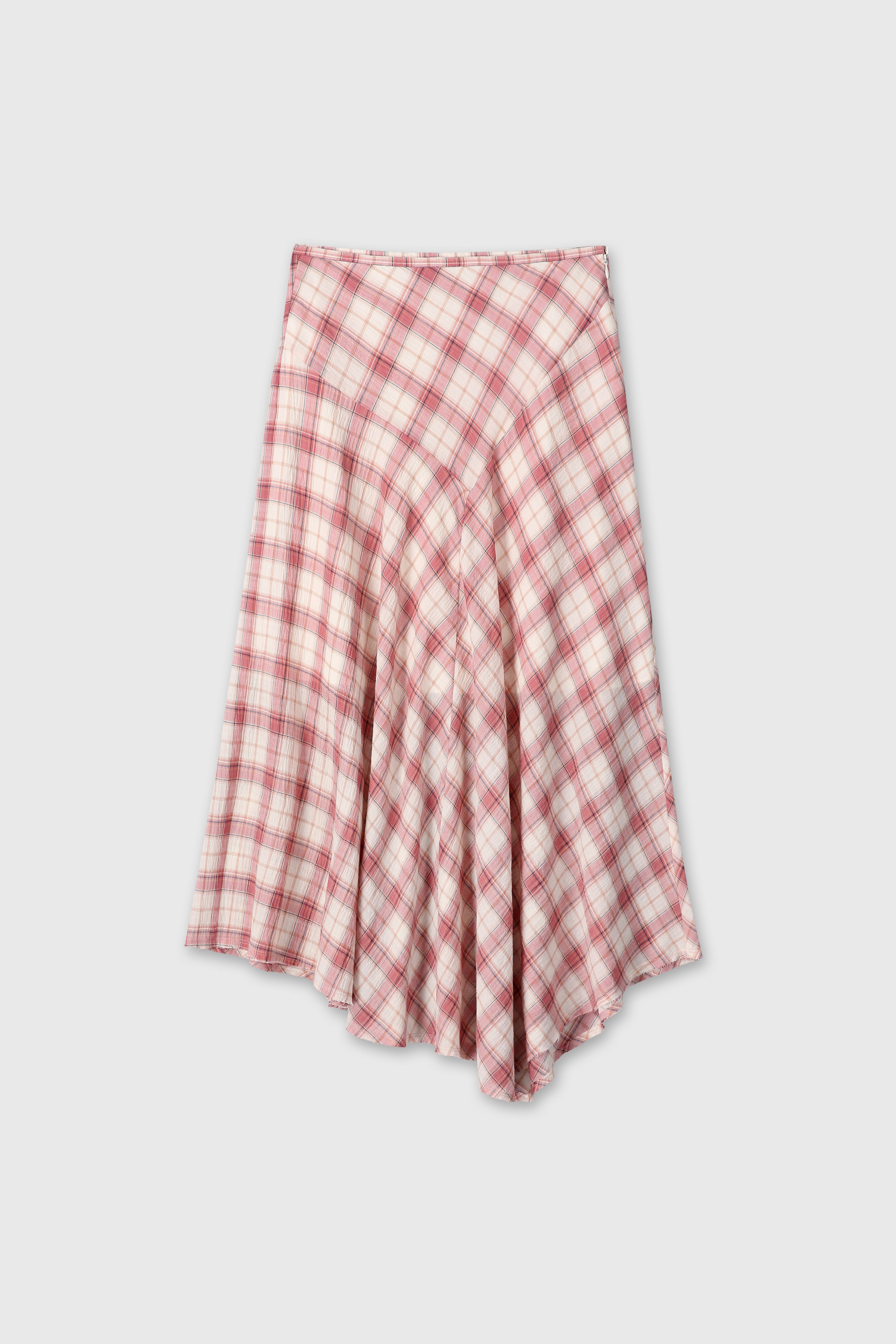 (W) COTTON CHECK PATCHWORK SKIRT_ PINK CHECK