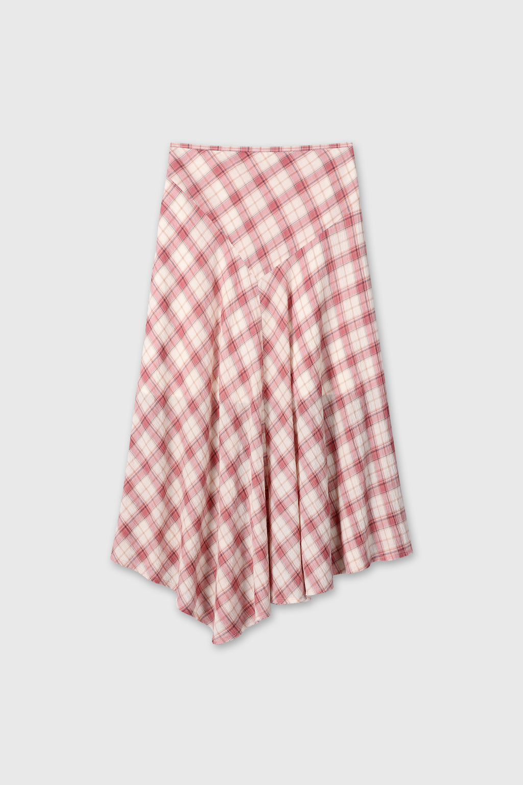 (W) COTTON CHECK PATCHWORK SKIRT_ PINK CHECK