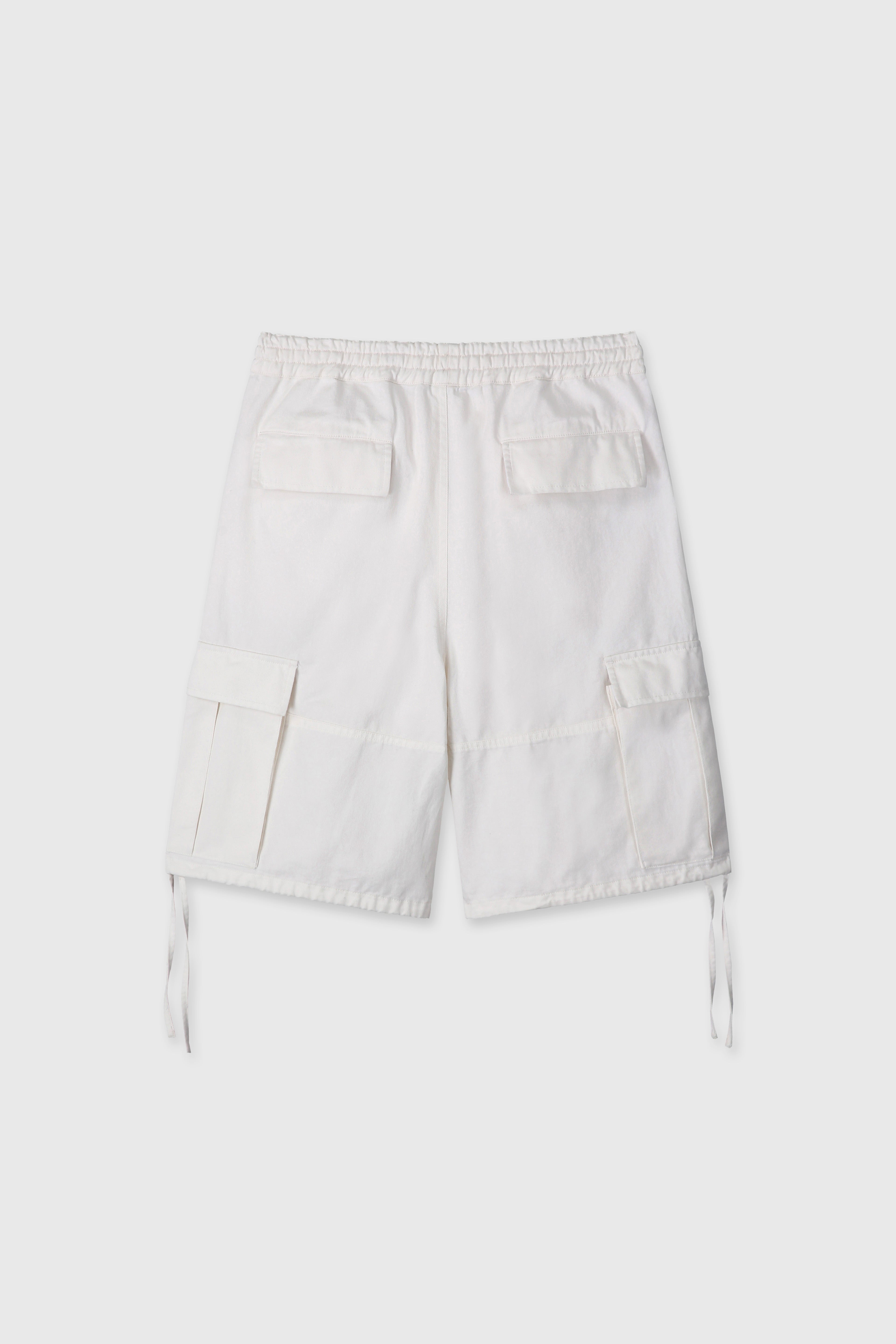 (W) GARMENT-WASHED CARGO SHORTS_ OFF WHITE
