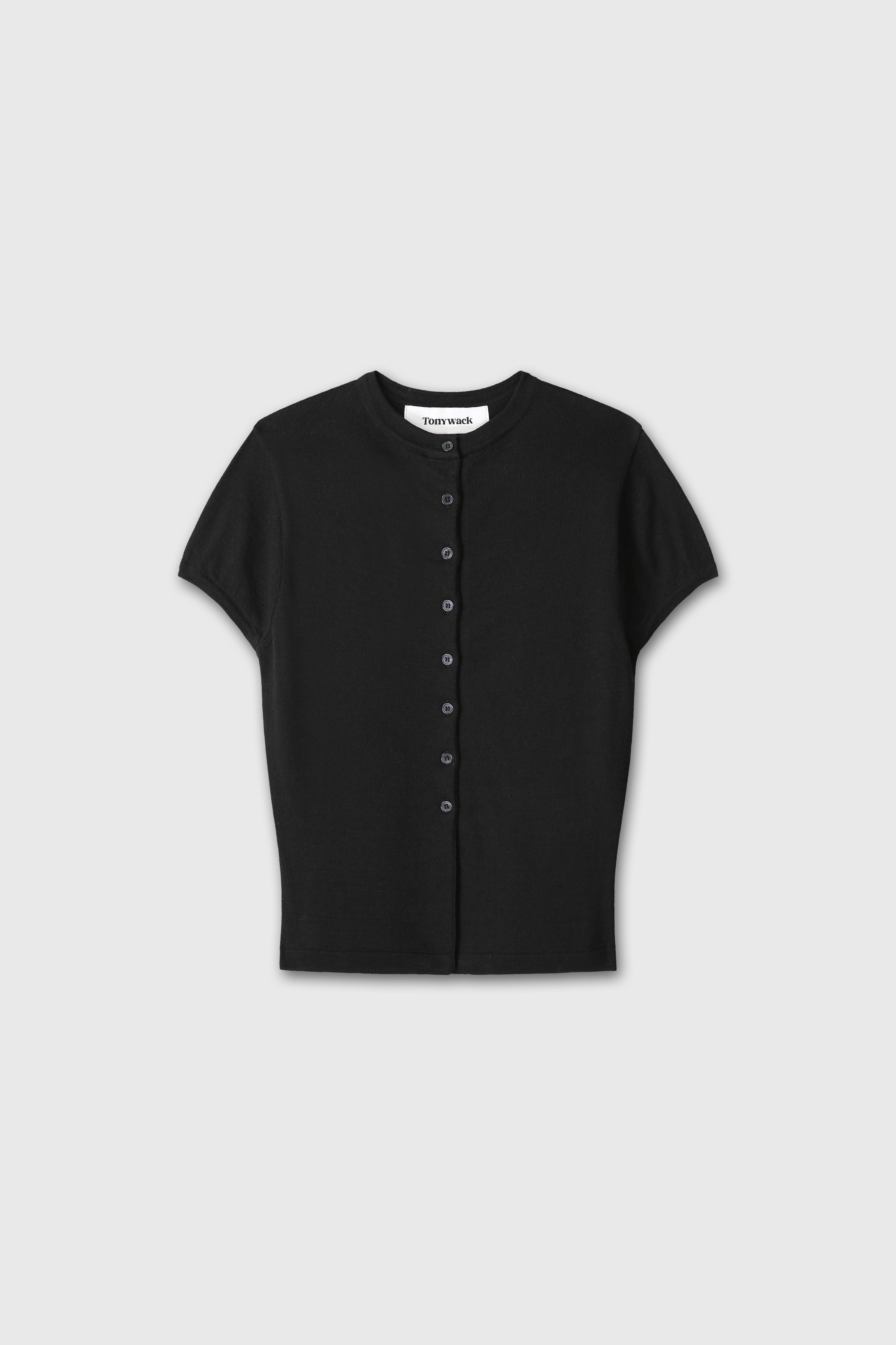 (W) SILK COTTON CAP SLEEVE CARDIGAN_ BLACK