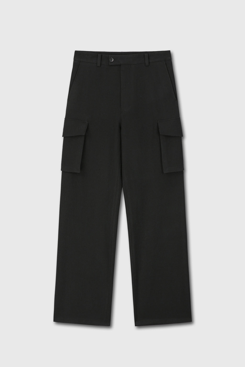 TEXTURED WOOL WIDE CARGO PANTS_ BLACK