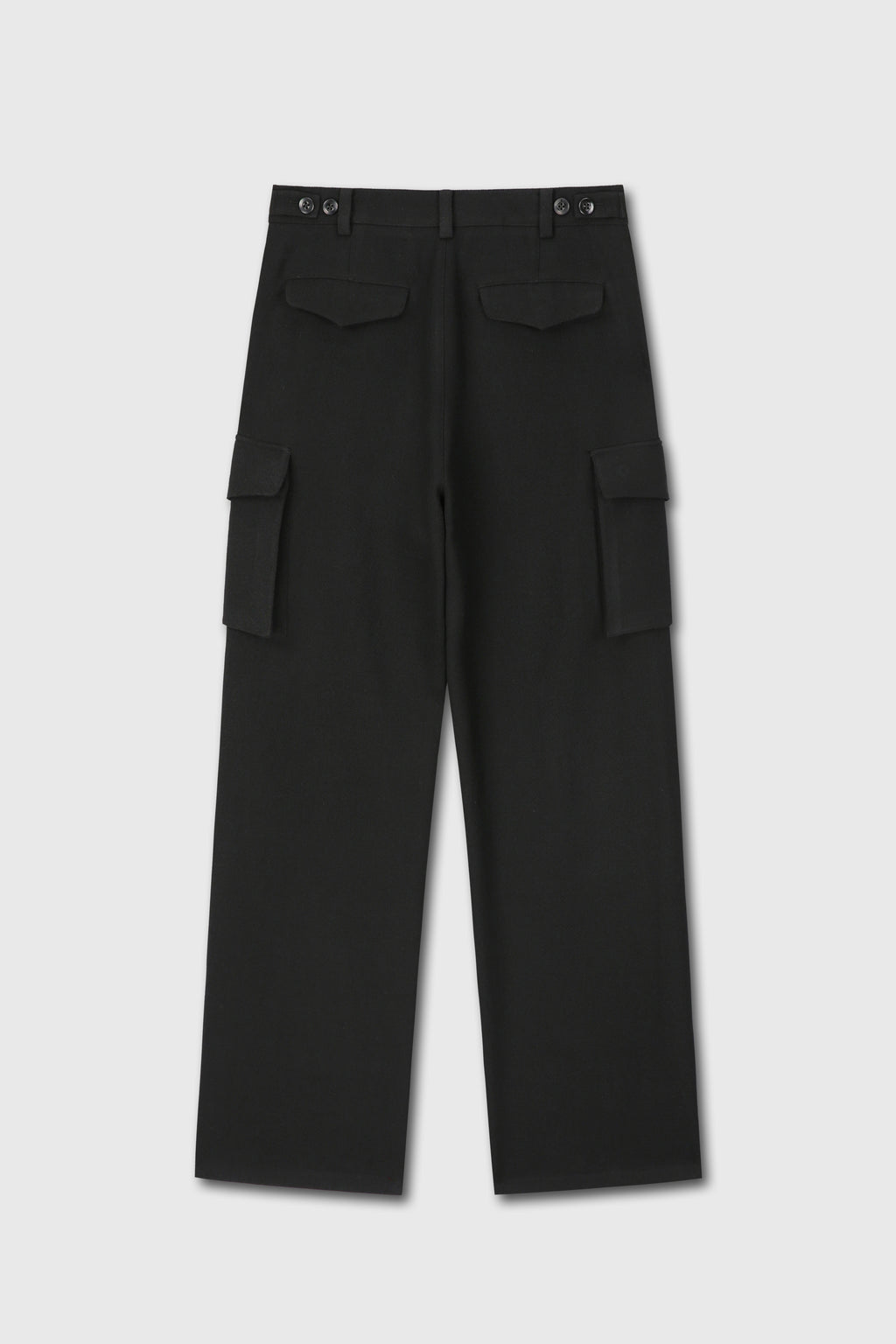 TEXTURED WOOL WIDE CARGO PANTS_ BLACK