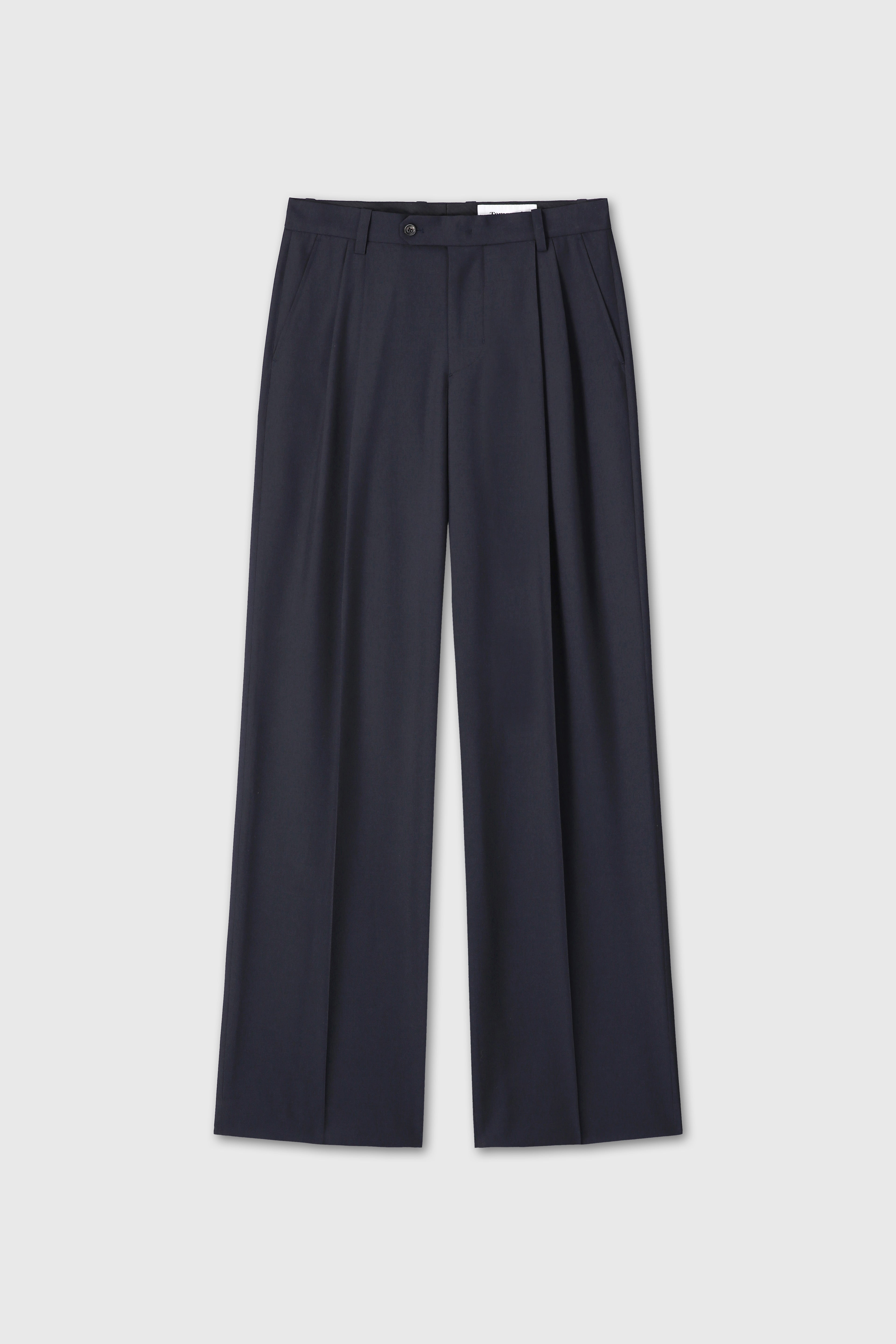 (2026/05/19 Open) TROPICAL WOOL LOW-RISE PLEATED TROUSERS_ NAVY