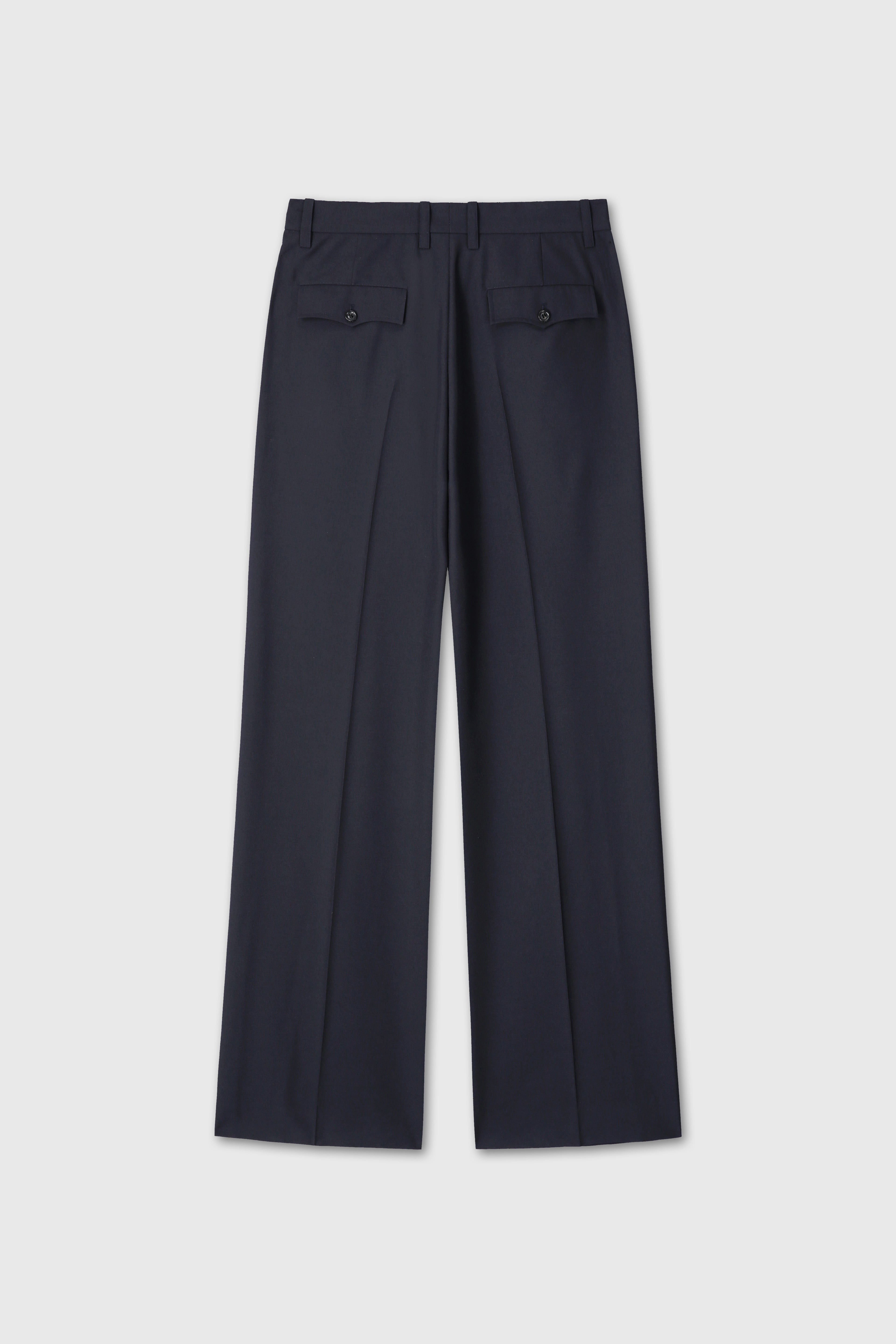 (2026/05/19 Open) TROPICAL WOOL LOW-RISE PLEATED TROUSERS_ NAVY
