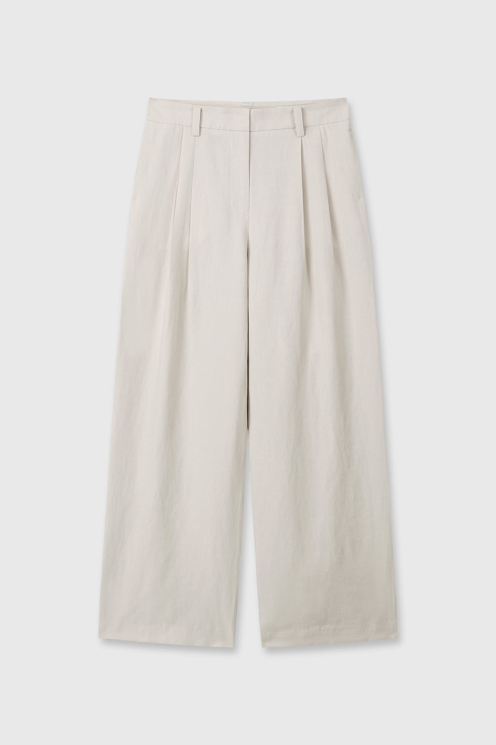 LINEN TWO PLEATS WIDE PANTS_ IVORY
