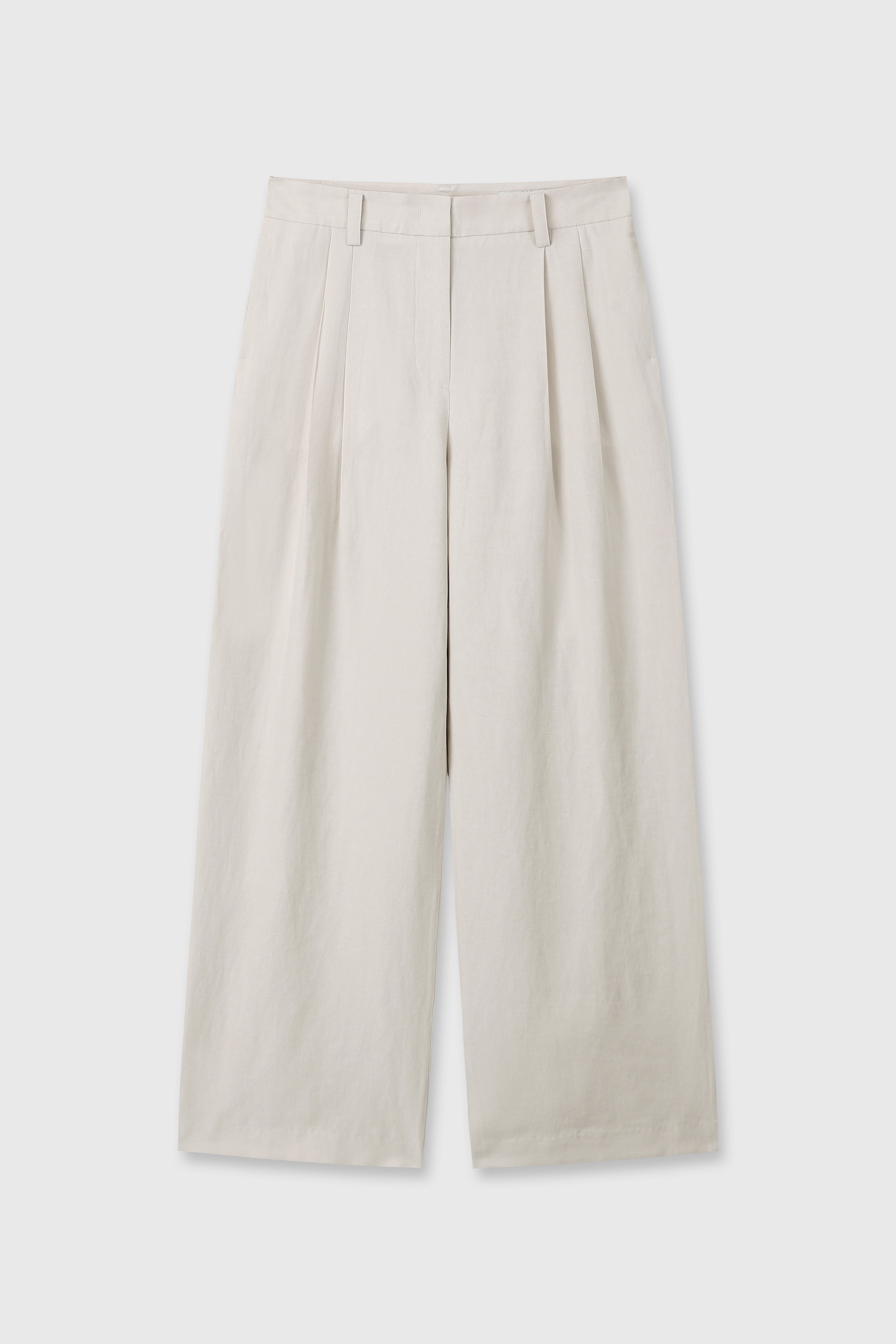 LINEN TWO PLEATS WIDE PANTS_ IVORY