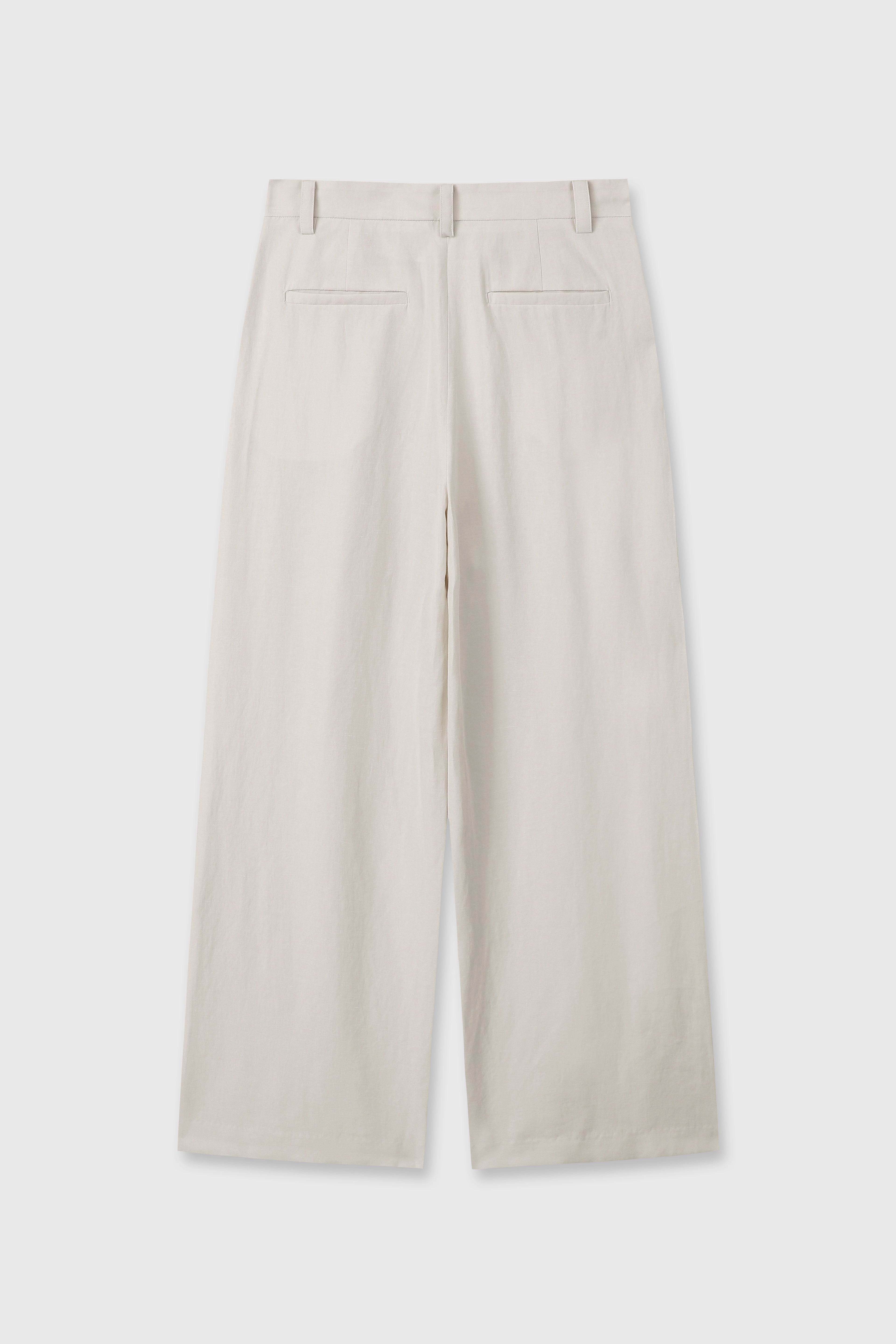 LINEN TWO PLEATS WIDE PANTS_ IVORY