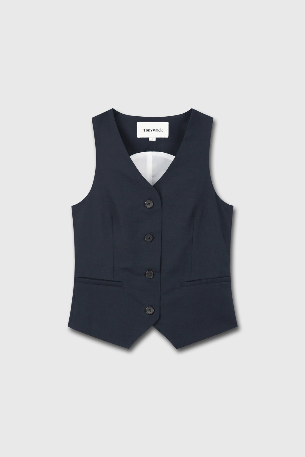 LINEN TAILORED VEST_ NAVY