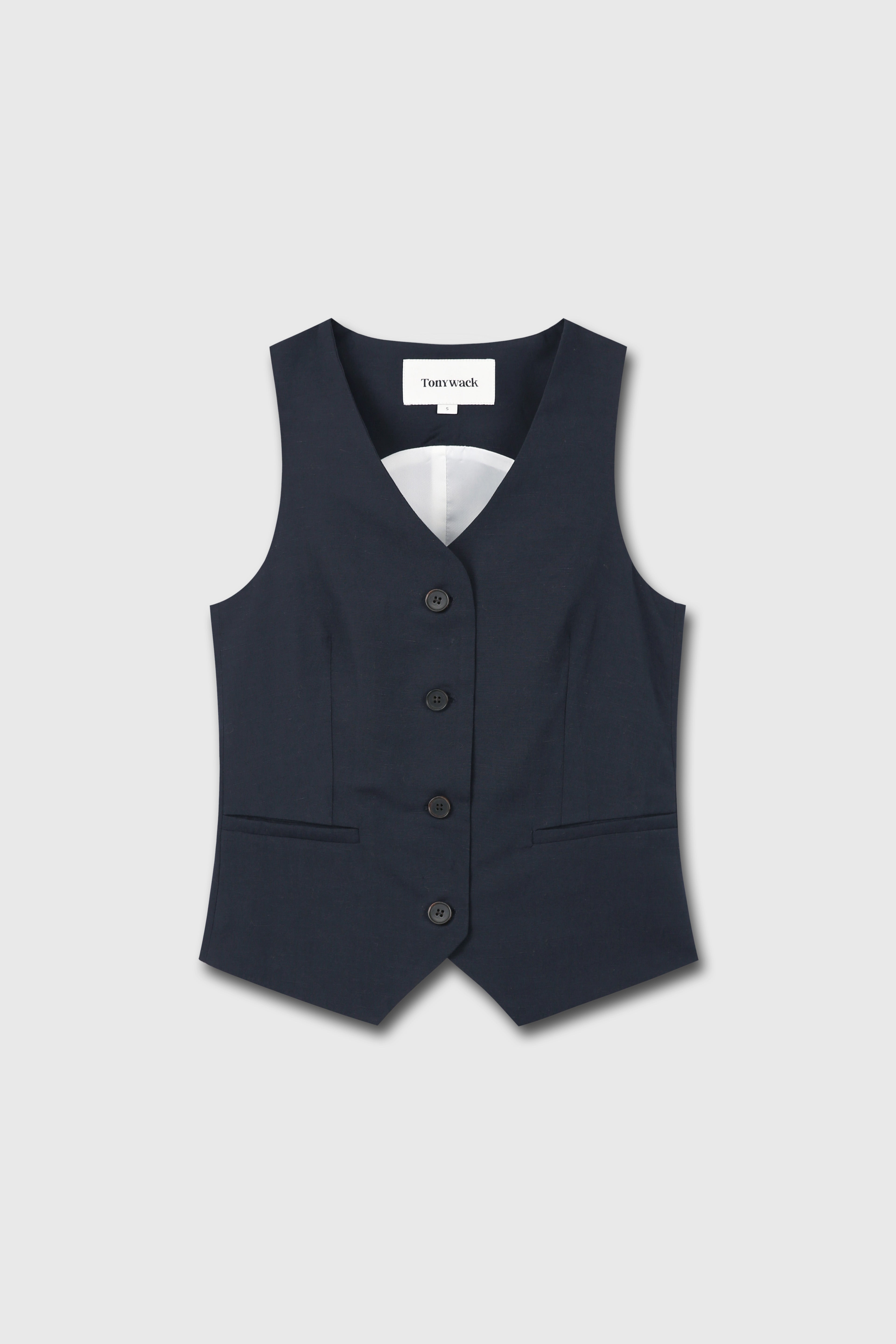 LINEN TAILORED VEST_ NAVY