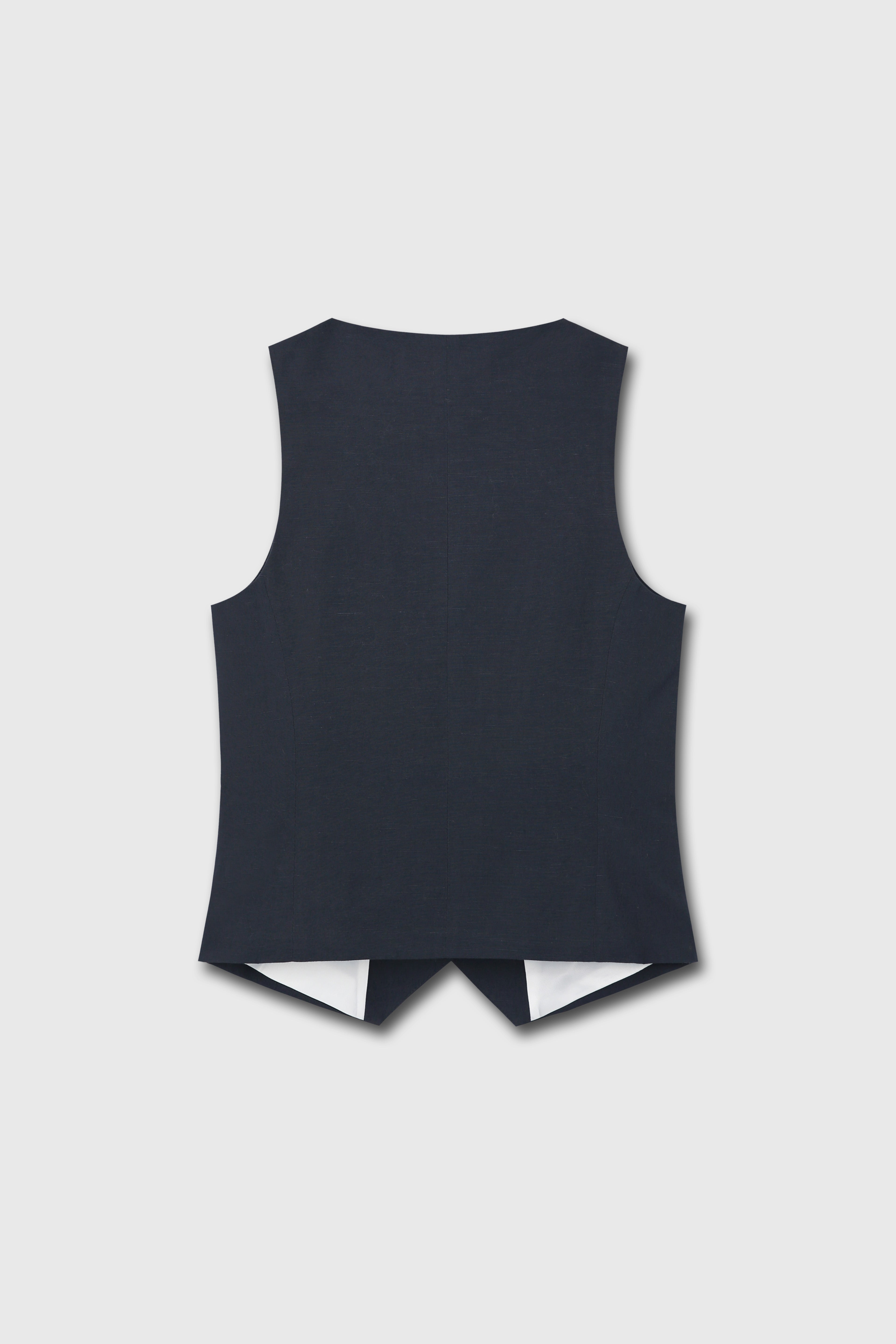 LINEN TAILORED VEST_ NAVY