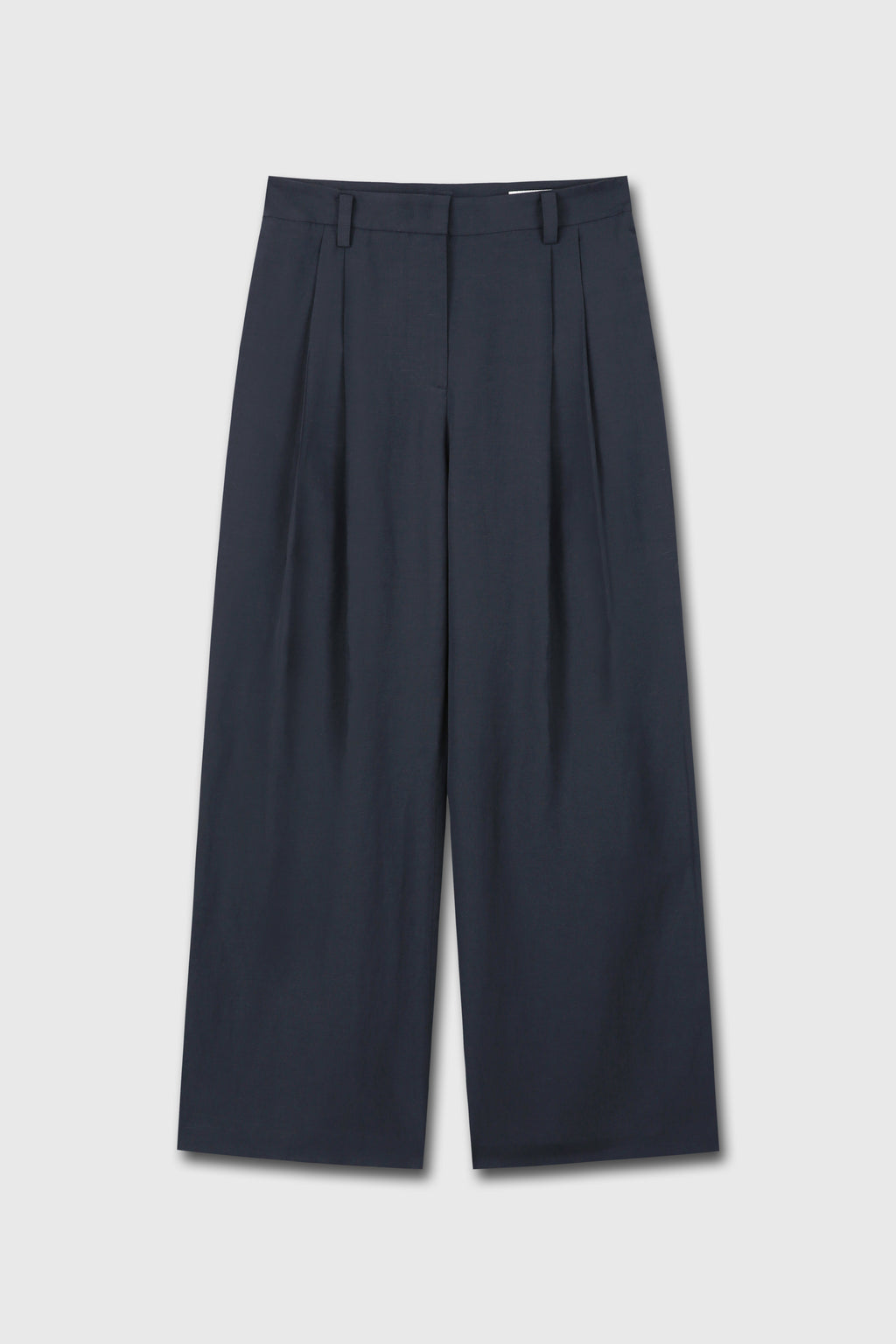 LINEN TWO PLEATS WIDE PANTS_ NAVY