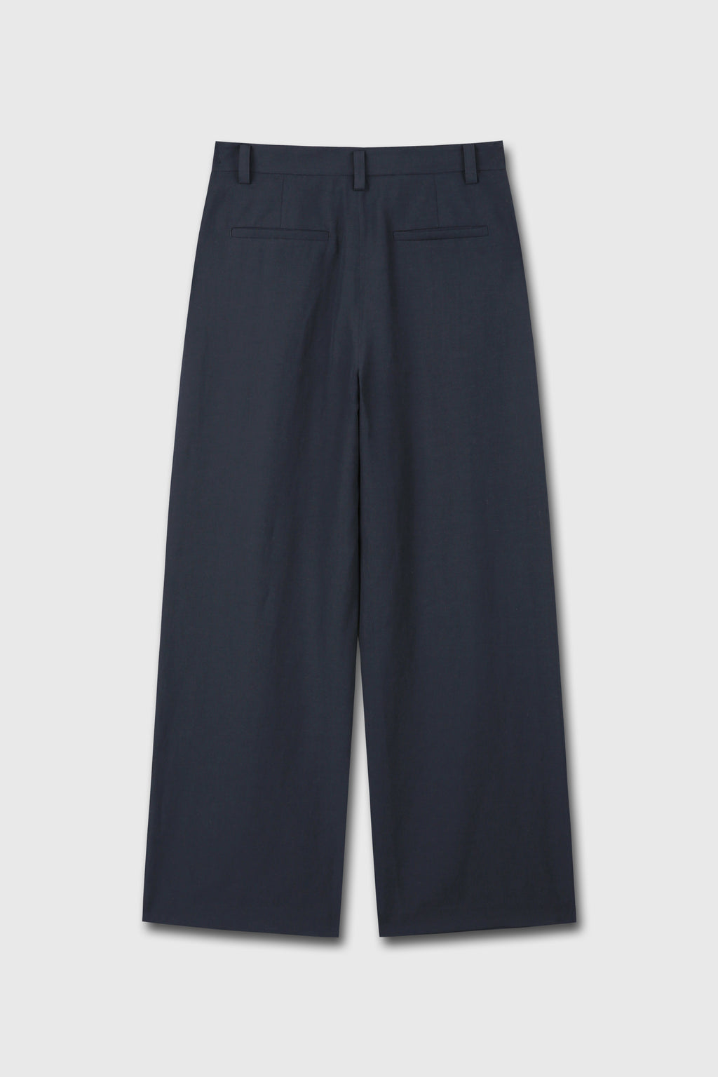 LINEN TWO PLEATS WIDE PANTS_ NAVY