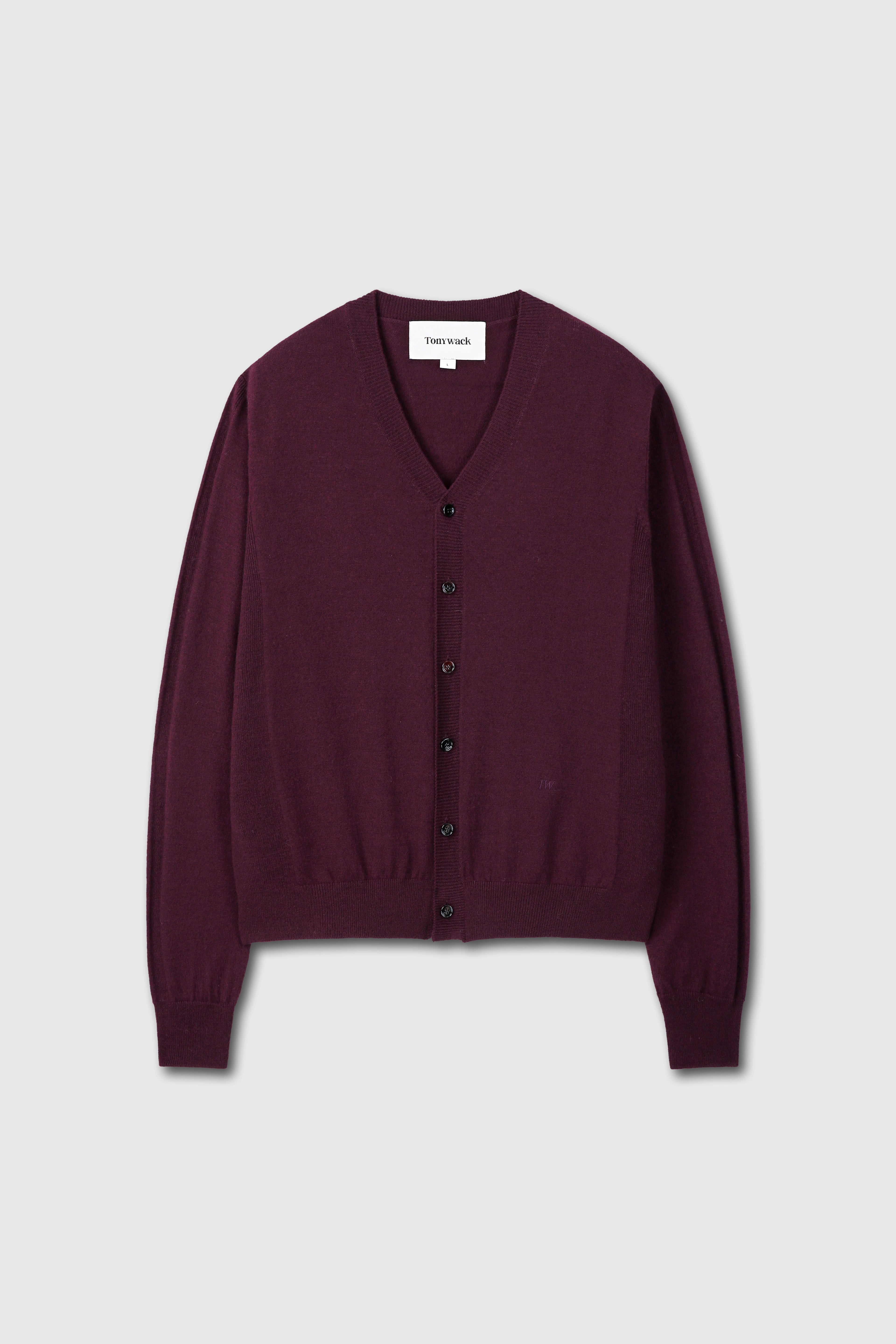 SUPER FINE MERINO WOOL KNIT CARDIGAN_ BURGUNDY