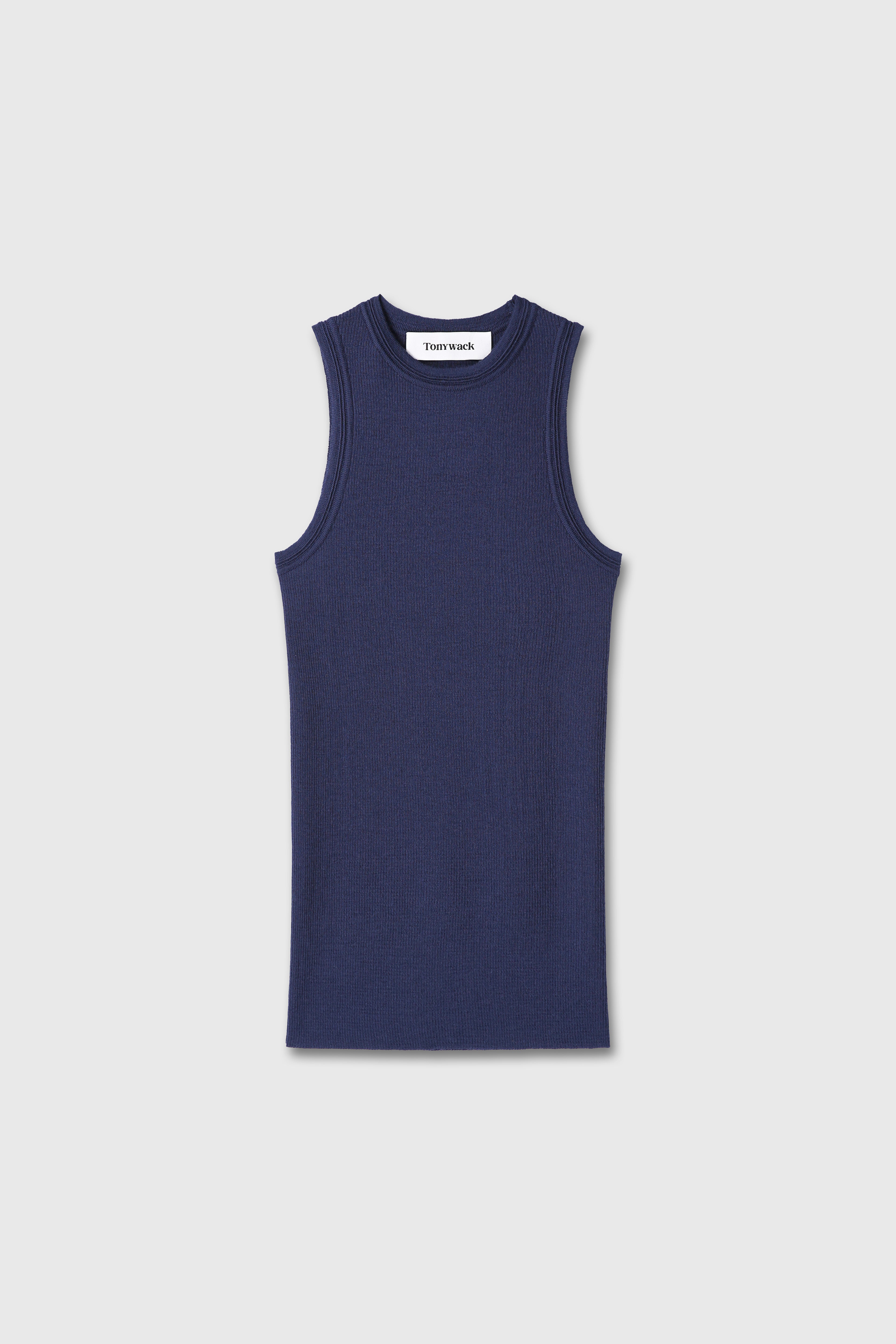 (W) WOOL CASHMERE RIBBED TANK TOP_ NAVY