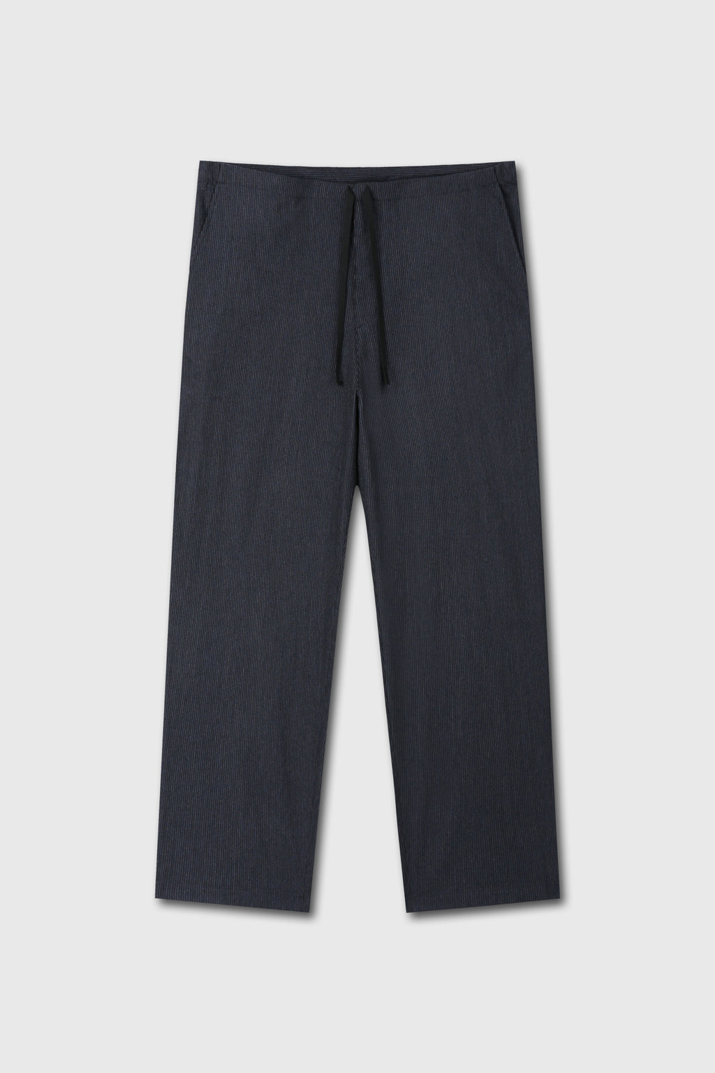LIGHT WOOL COTTON DRAWSTRING TROUSERS_ NAVY STRIPE