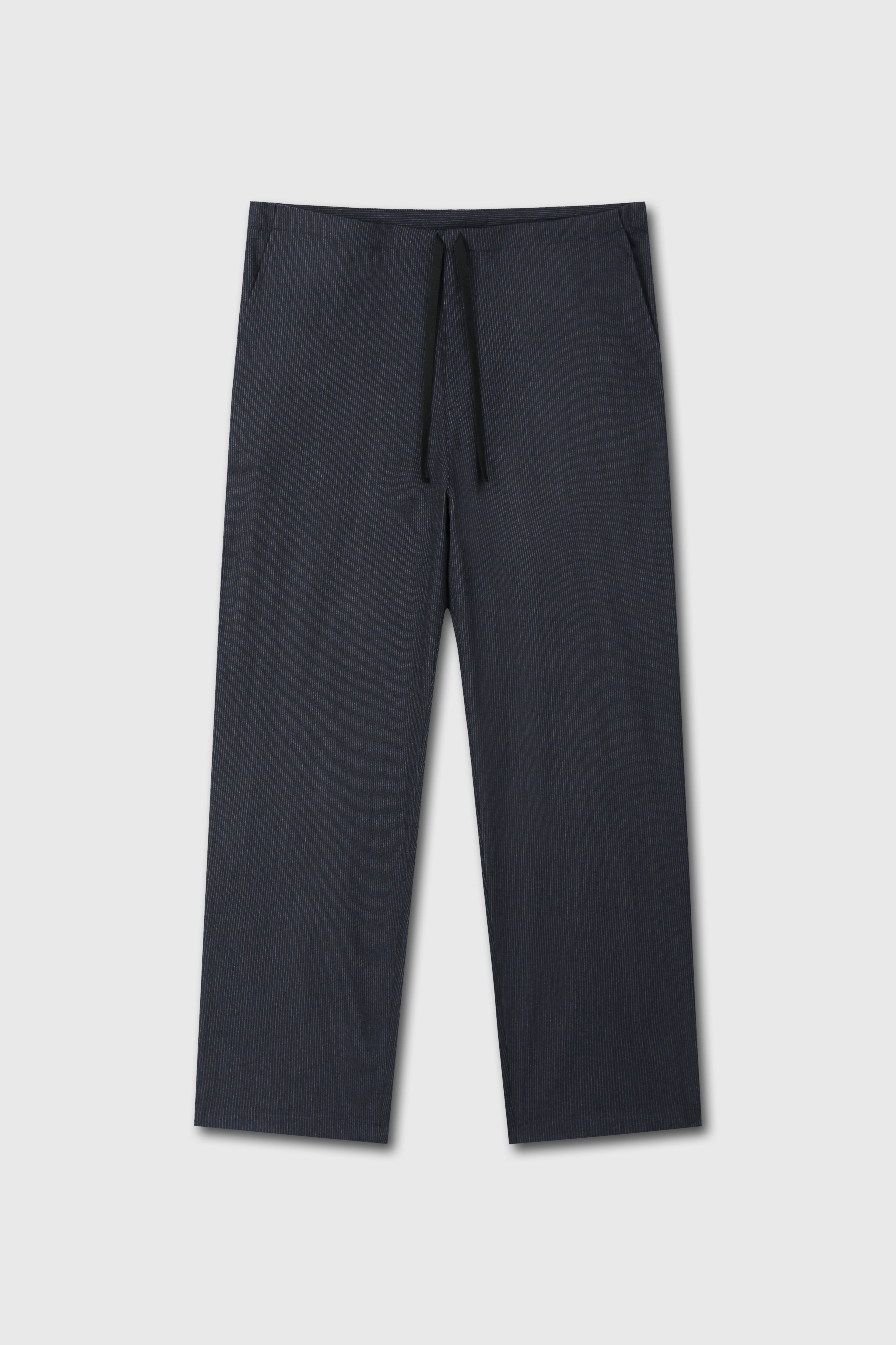 LIGHT WOOL COTTON DRAWSTRING TROUSERS_ NAVY STRIPE