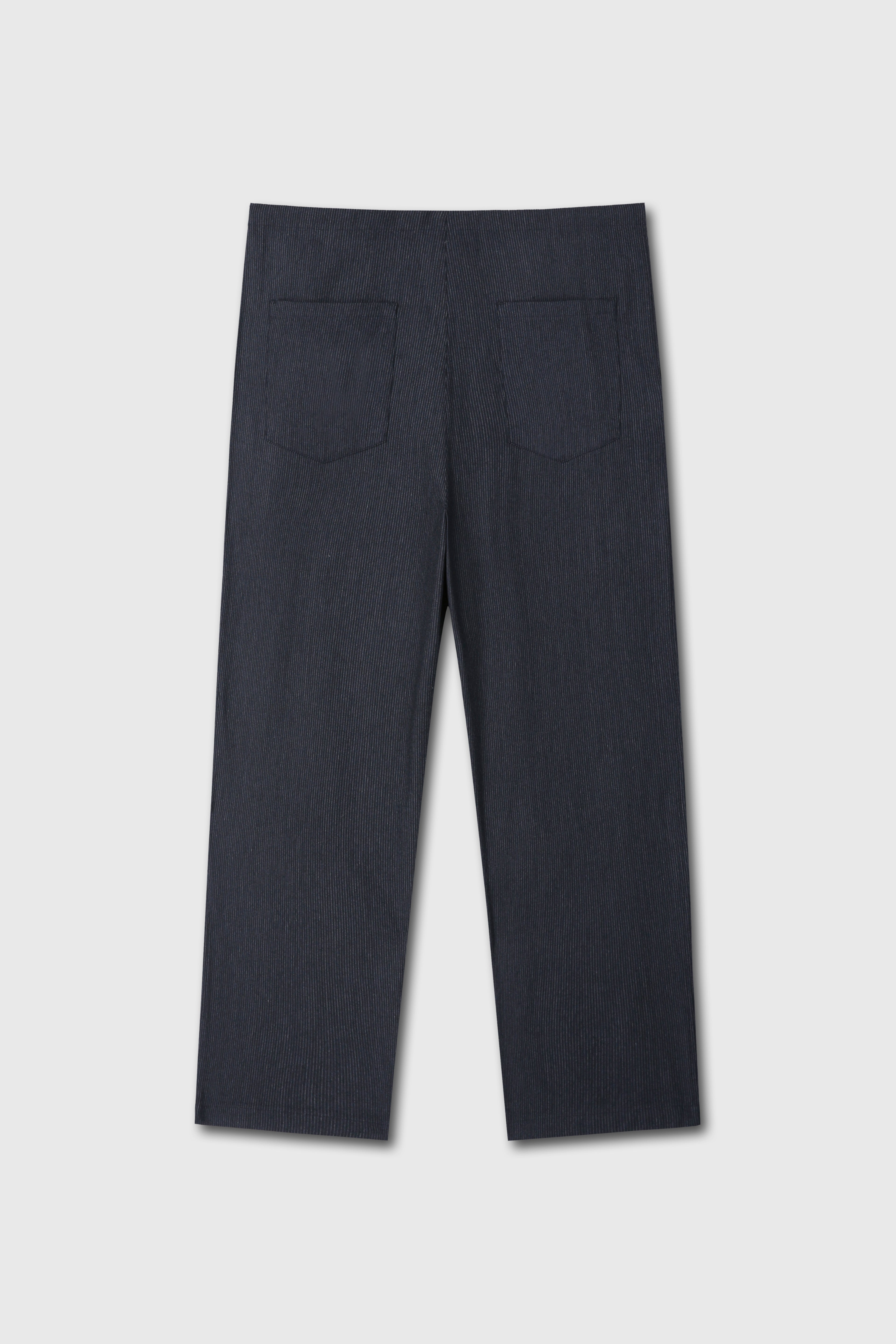 LIGHT WOOL COTTON DRAWSTRING TROUSERS_ NAVY STRIPE