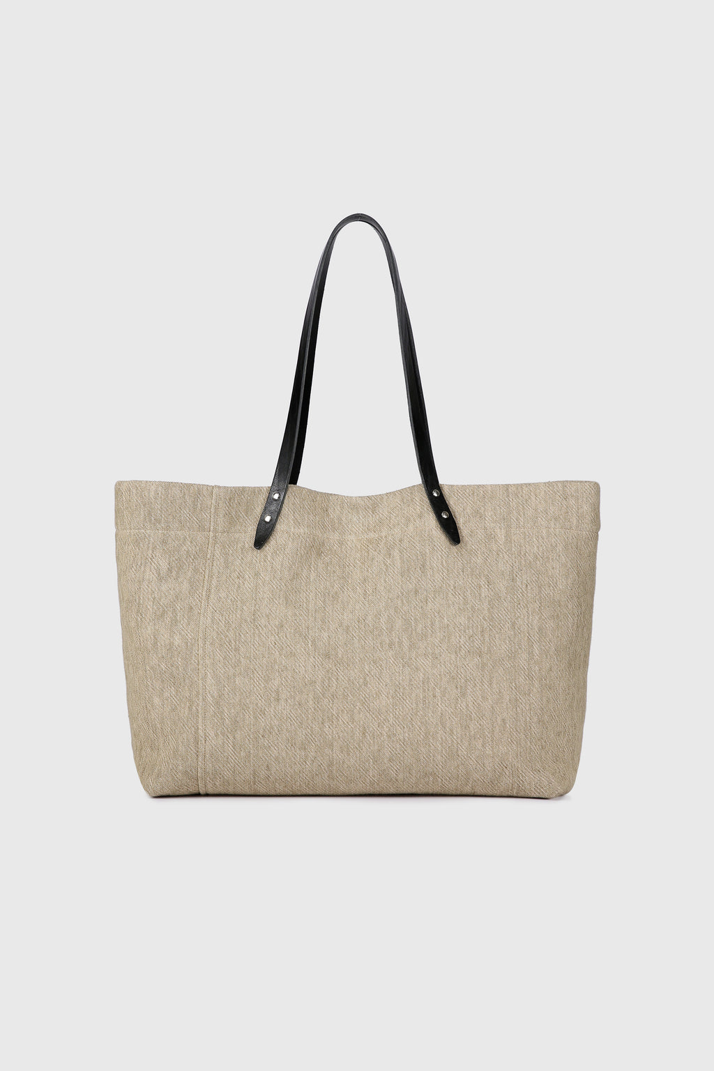 LEATHER HANDLE CANVAS TOTE BAG_ BEIGE KHAKI