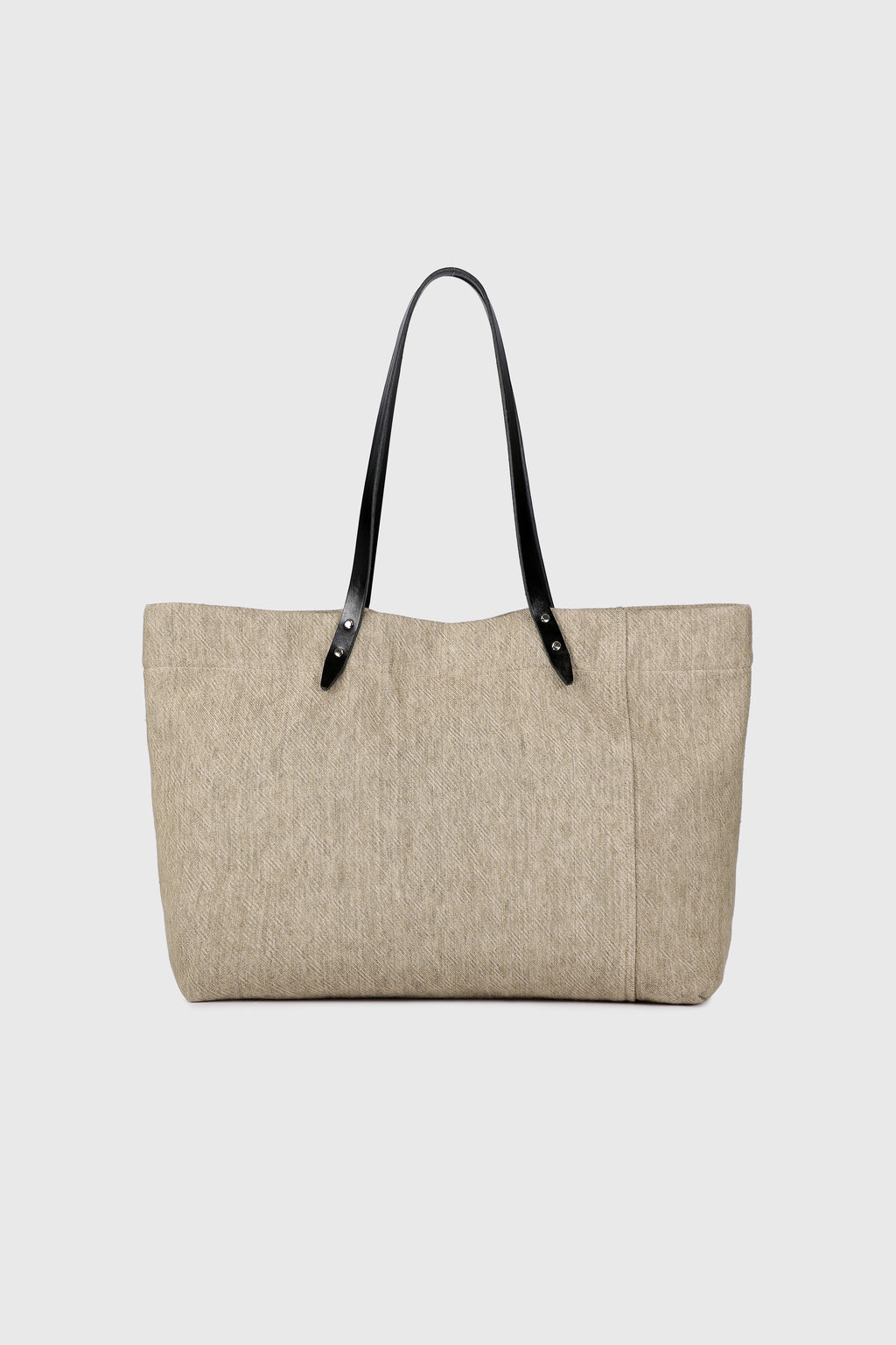 LEATHER HANDLE CANVAS TOTE BAG_ BEIGE KHAKI
