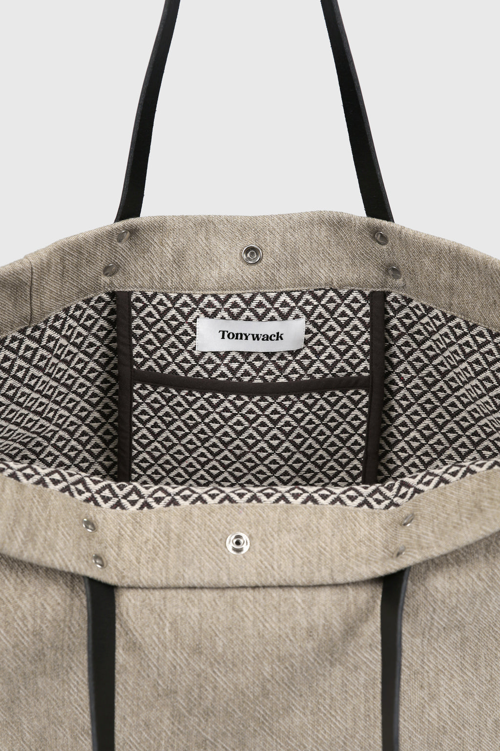 LEATHER HANDLE CANVAS TOTE BAG_ BEIGE KHAKI