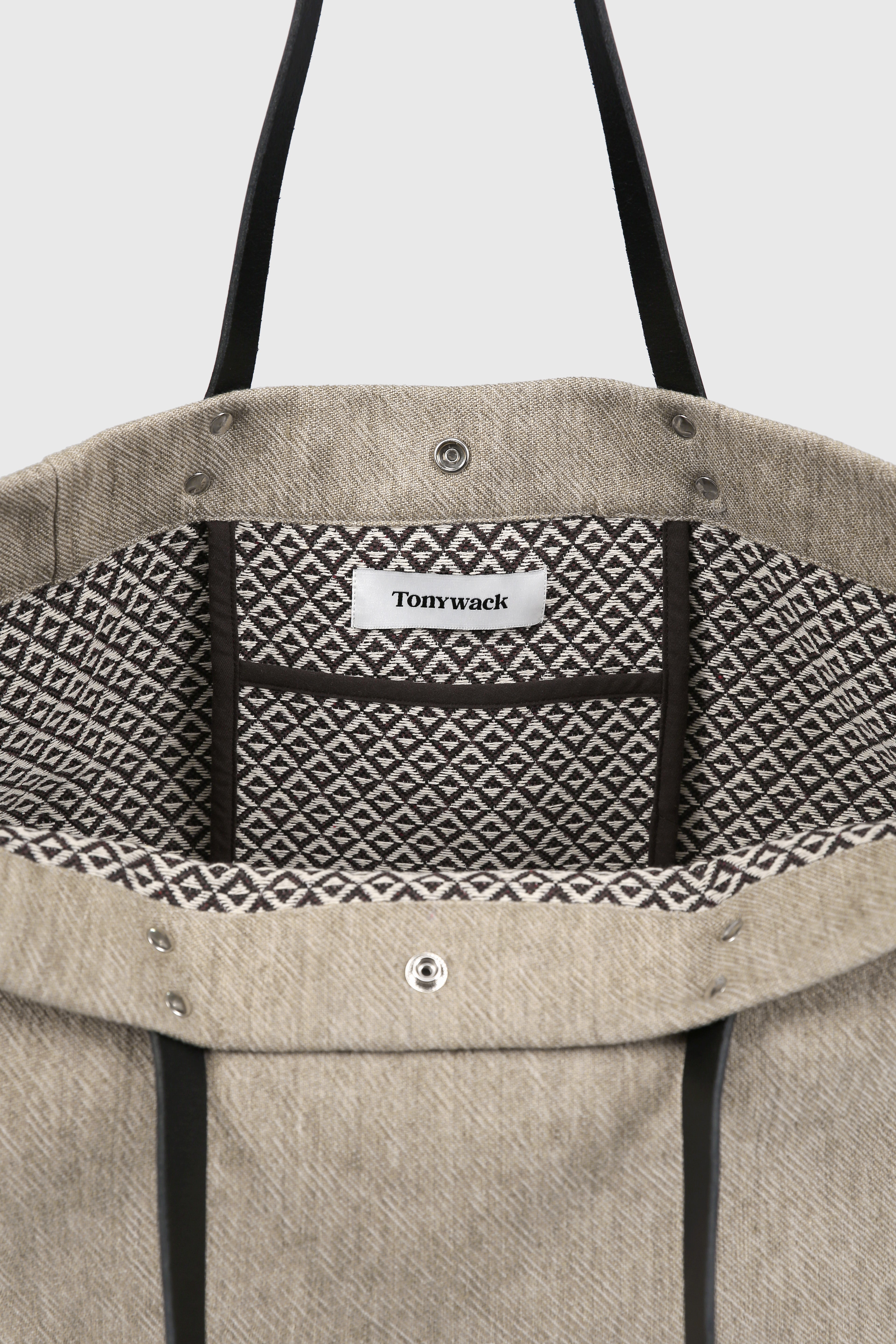 LEATHER HANDLE CANVAS TOTE BAG_ BEIGE KHAKI