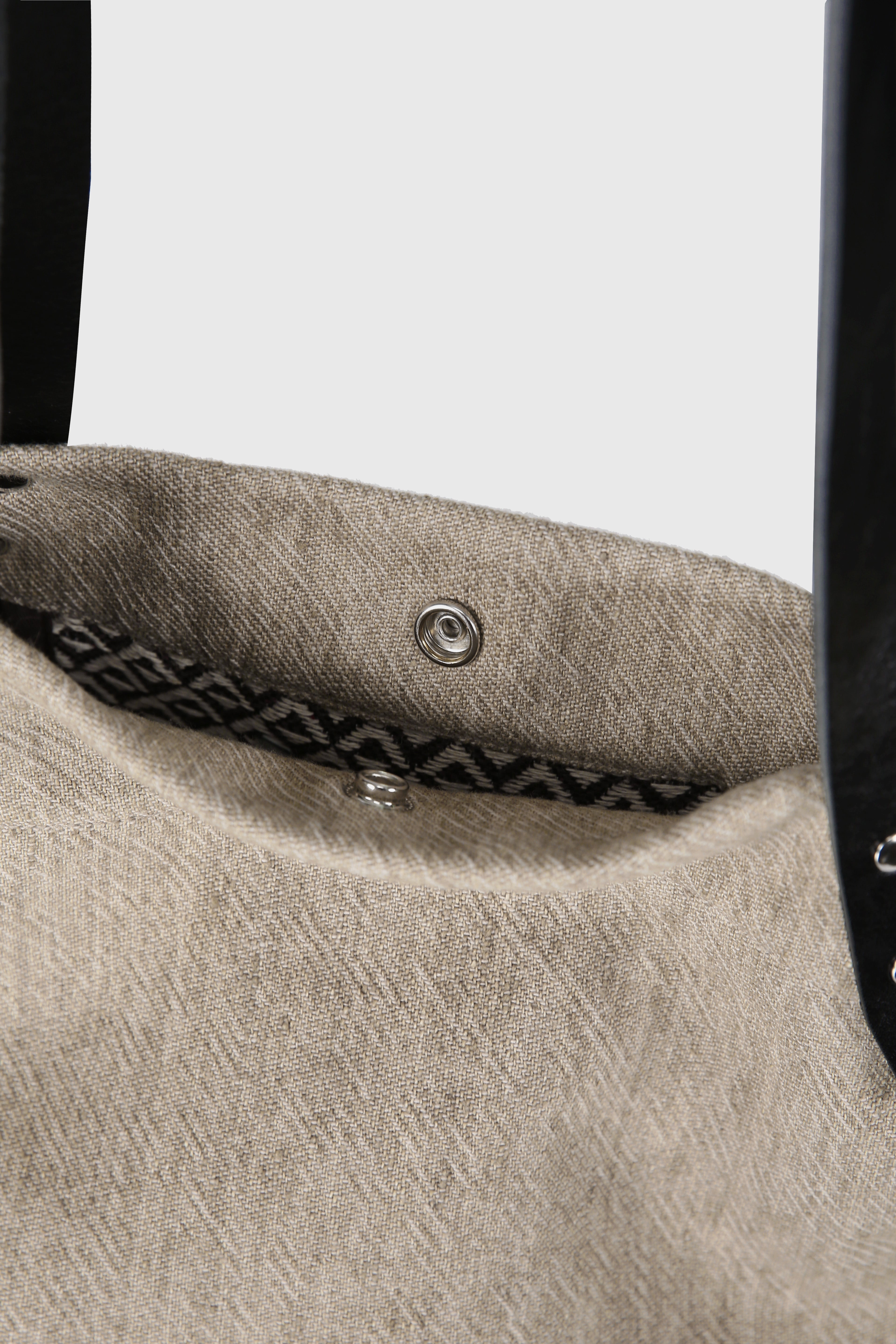 LEATHER HANDLE CANVAS TOTE BAG_ BEIGE KHAKI