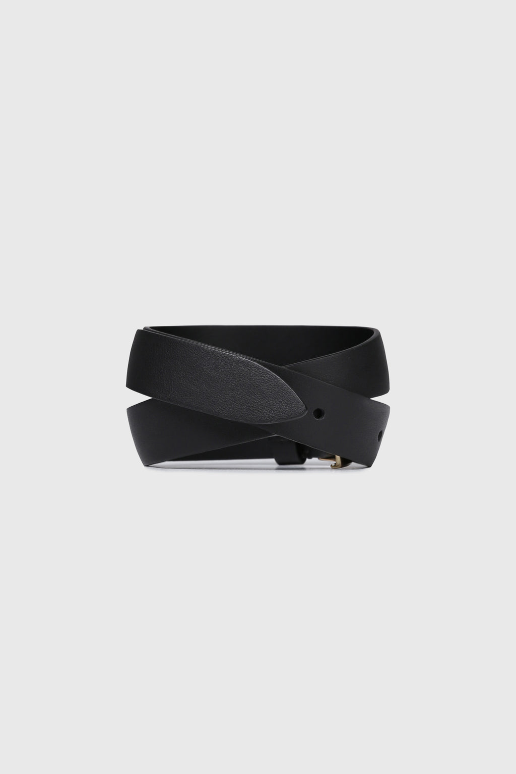 GOLD TONE PLATE BUCKLE SMOOTH LEAHTER BELT_ BLACK