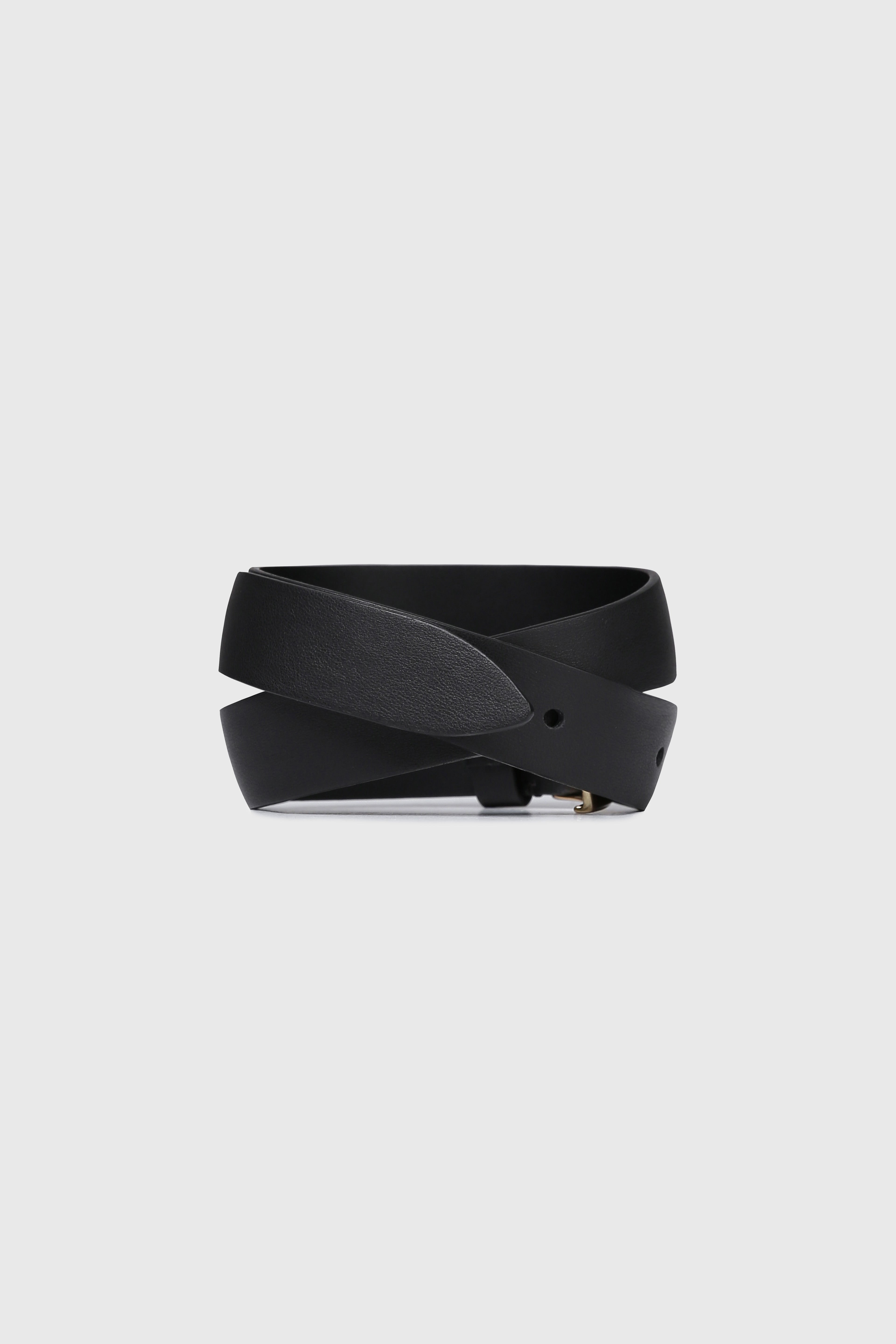 GOLD TONE PLATE BUCKLE SMOOTH LEAHTER BELT_ BLACK